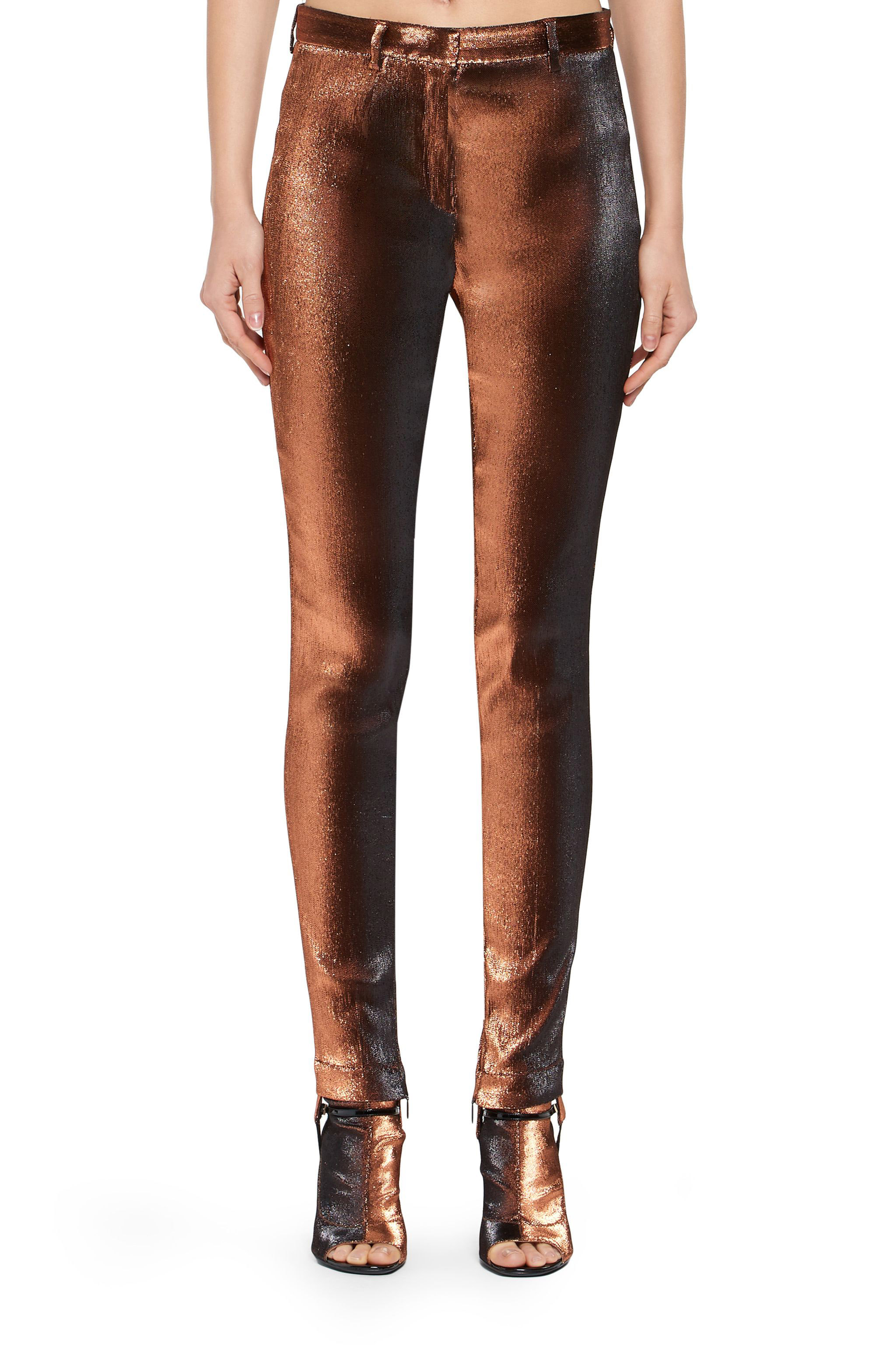 Roberto Cavalli Metallic Stretch Lurex Solid Trousers In Dark Red