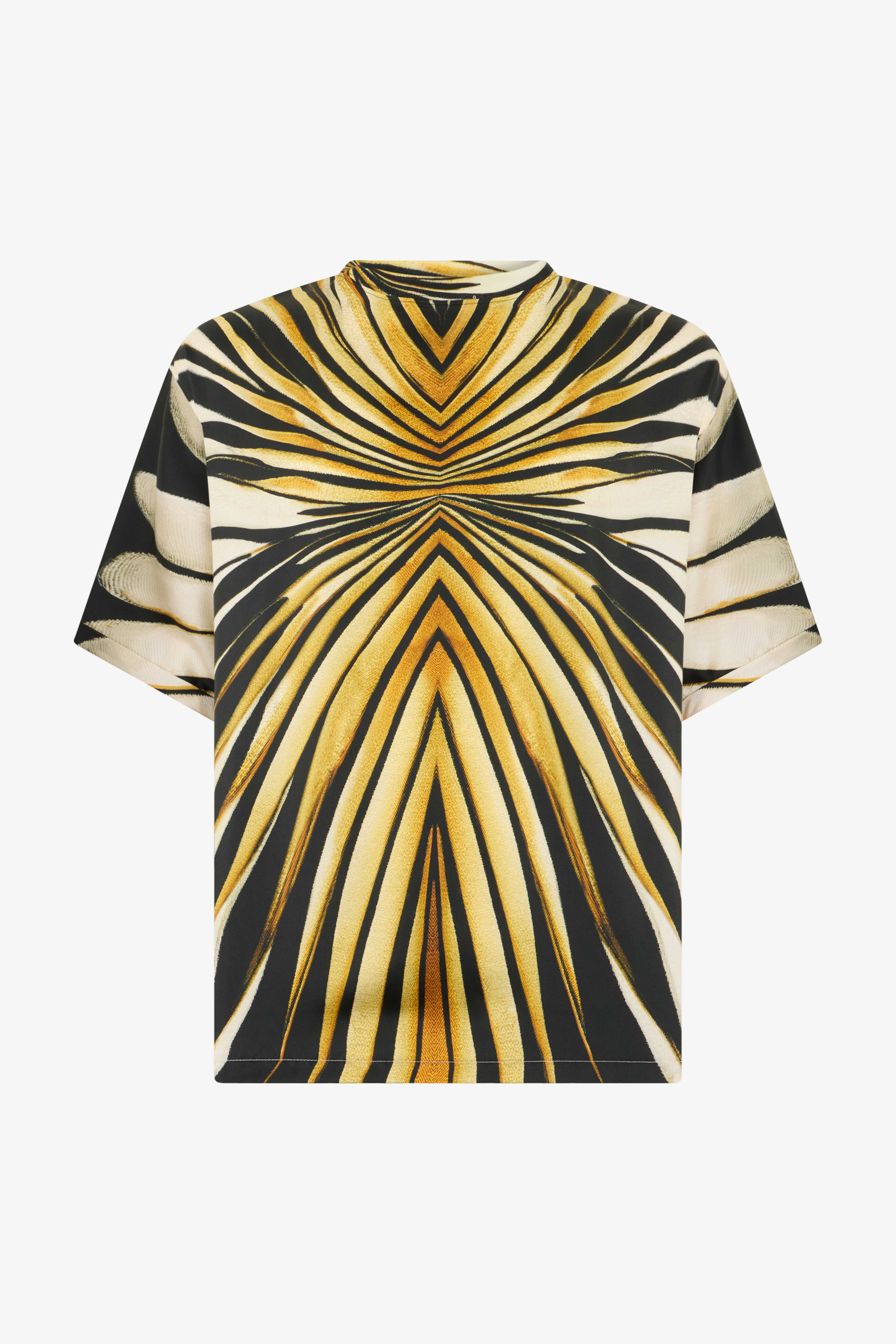 Roberto Cavalli Men's Gold/Black/Ivory Ray Of Print T-Shirt - T-Shirts And Polos