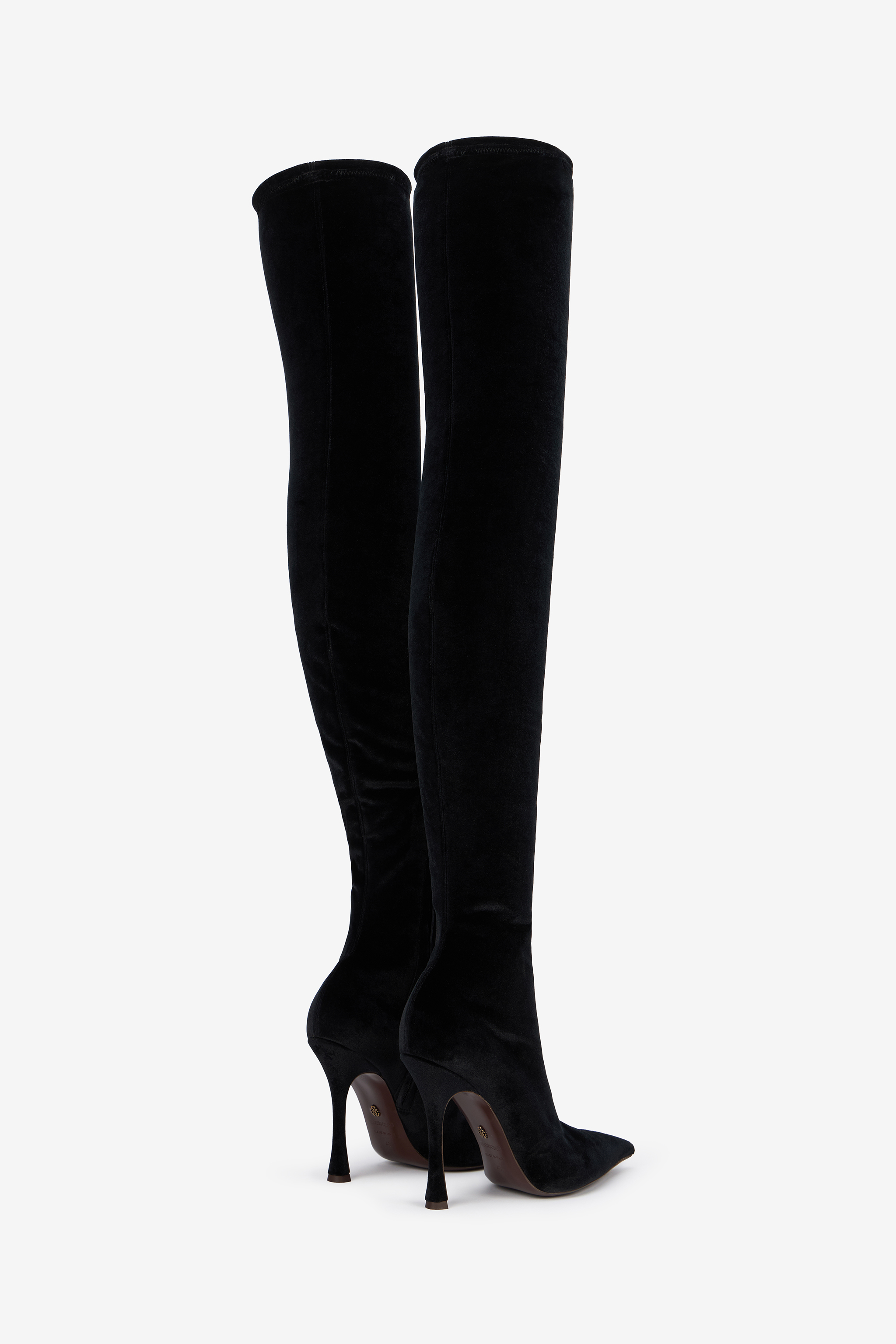 Roberto Cavalli Satin Pointed-toe Thigh-high Boots In Black