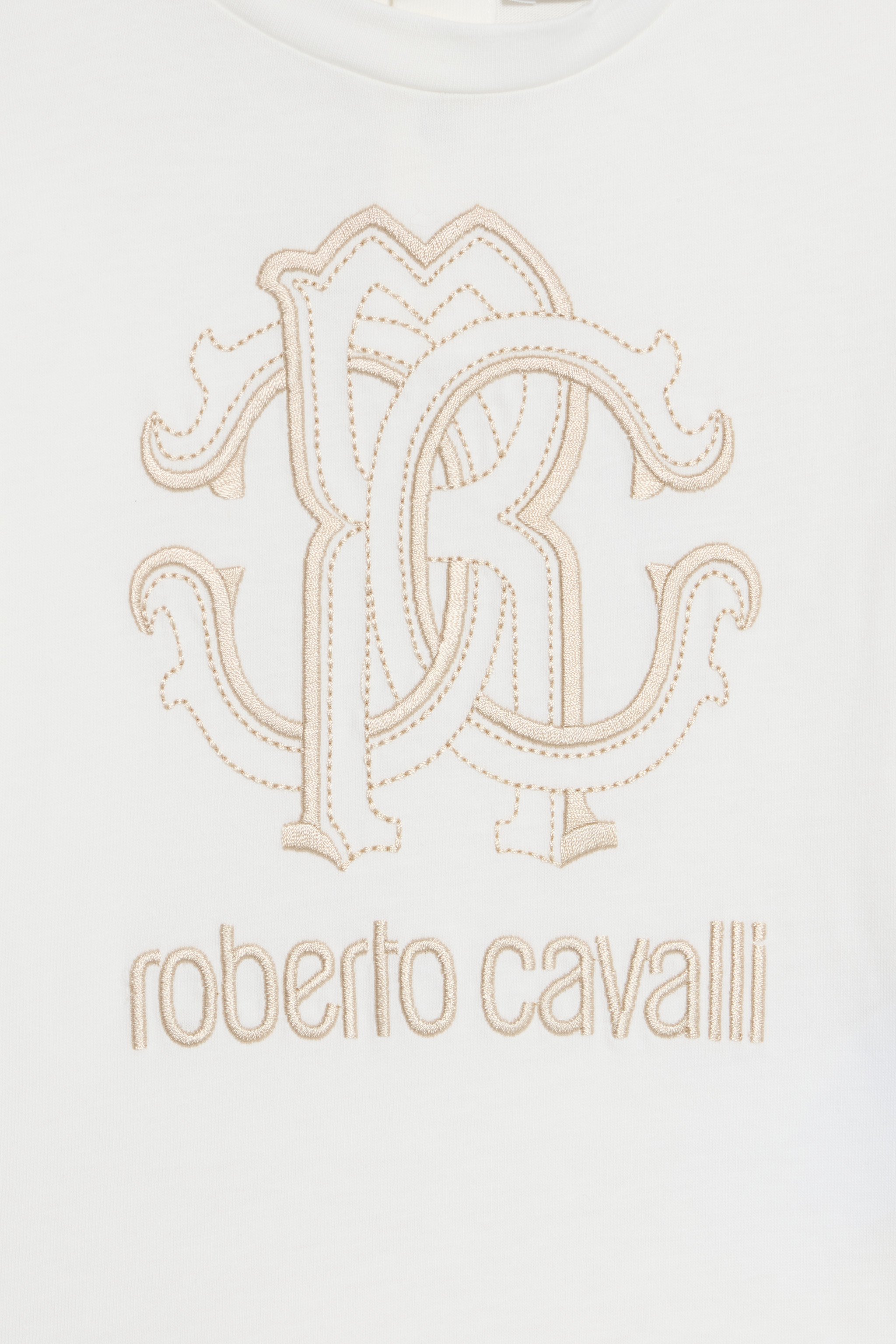 Roberto Cavalli Milk White T-shirt With Rc Monogram And Logo In Neutral