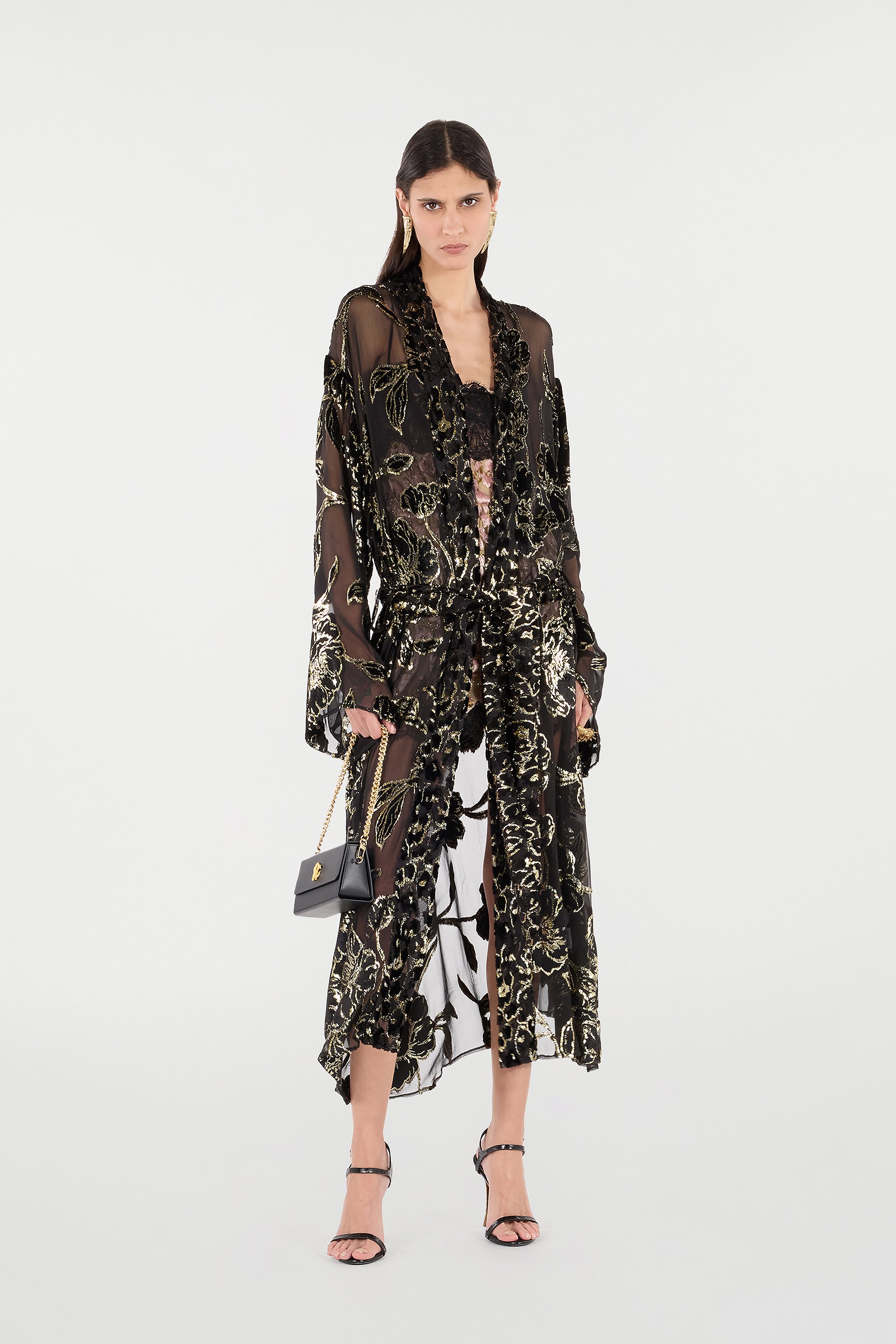 See-Through Robe With Floral Pattern