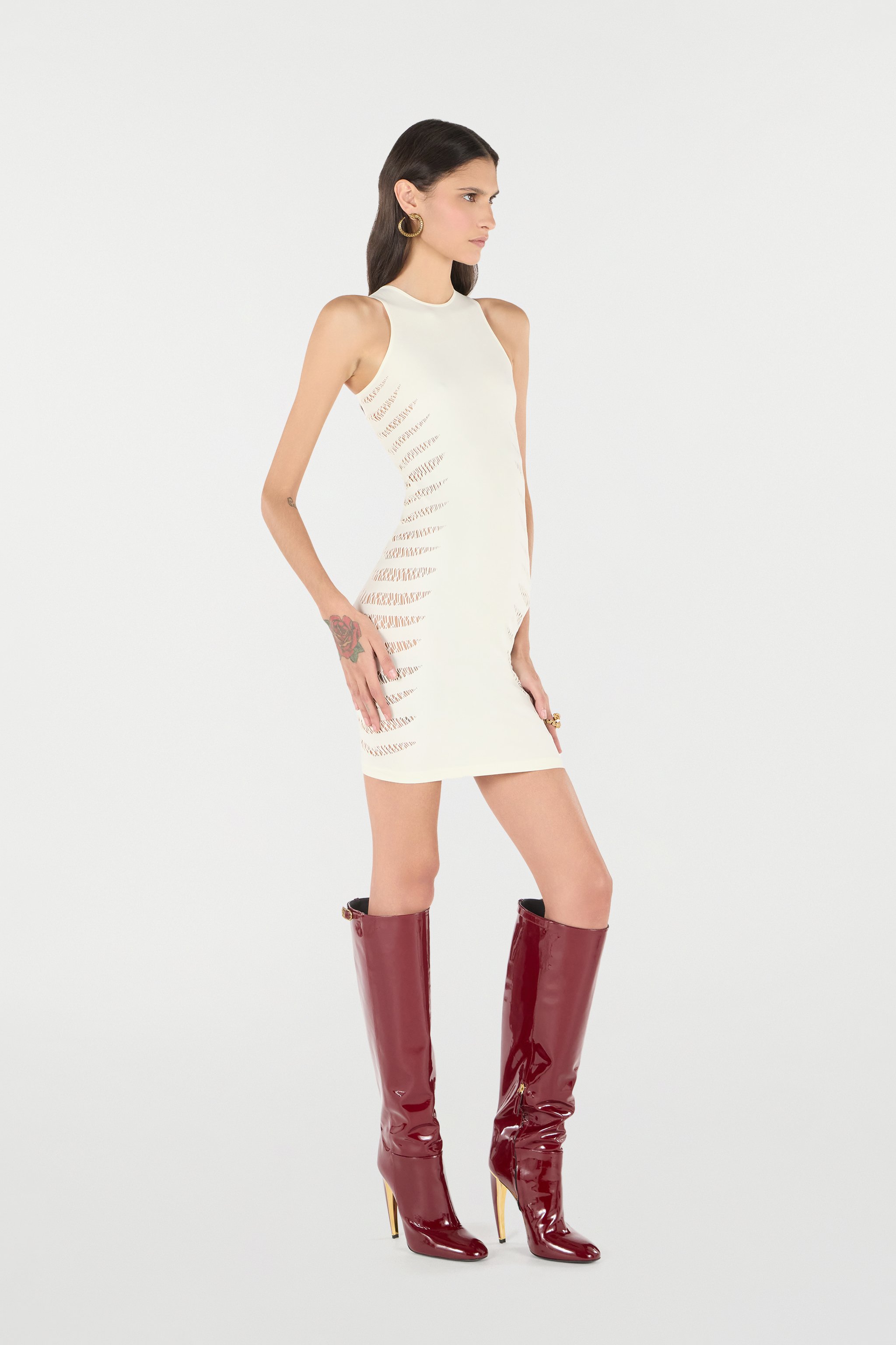 Shop Roberto Cavalli Kleid Mit Perforiertem Motiv Zebra In Ivory