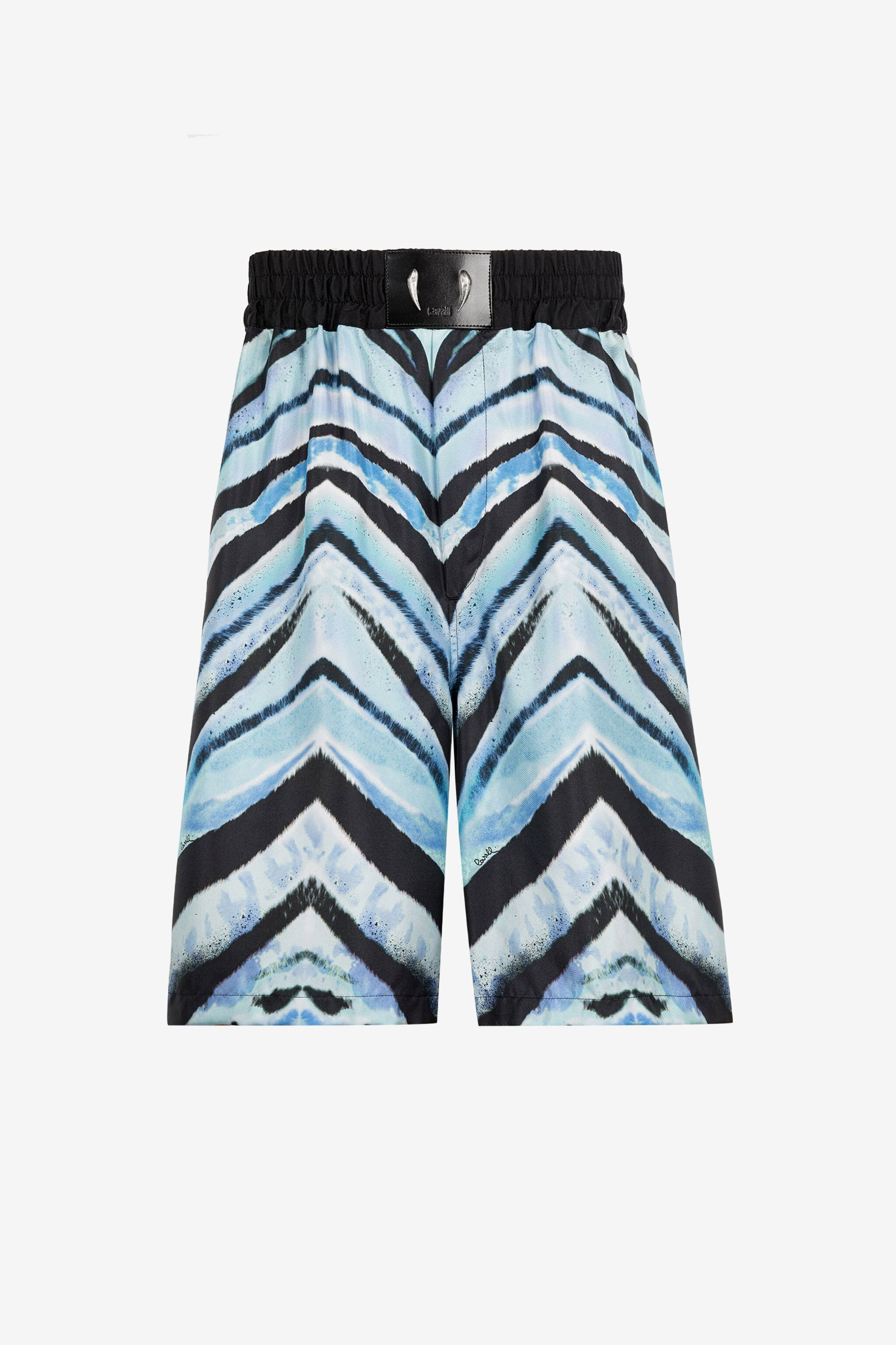 Zebra-Print Silk Shorts in Light blue/Black for Men | Roberto Cavalli®