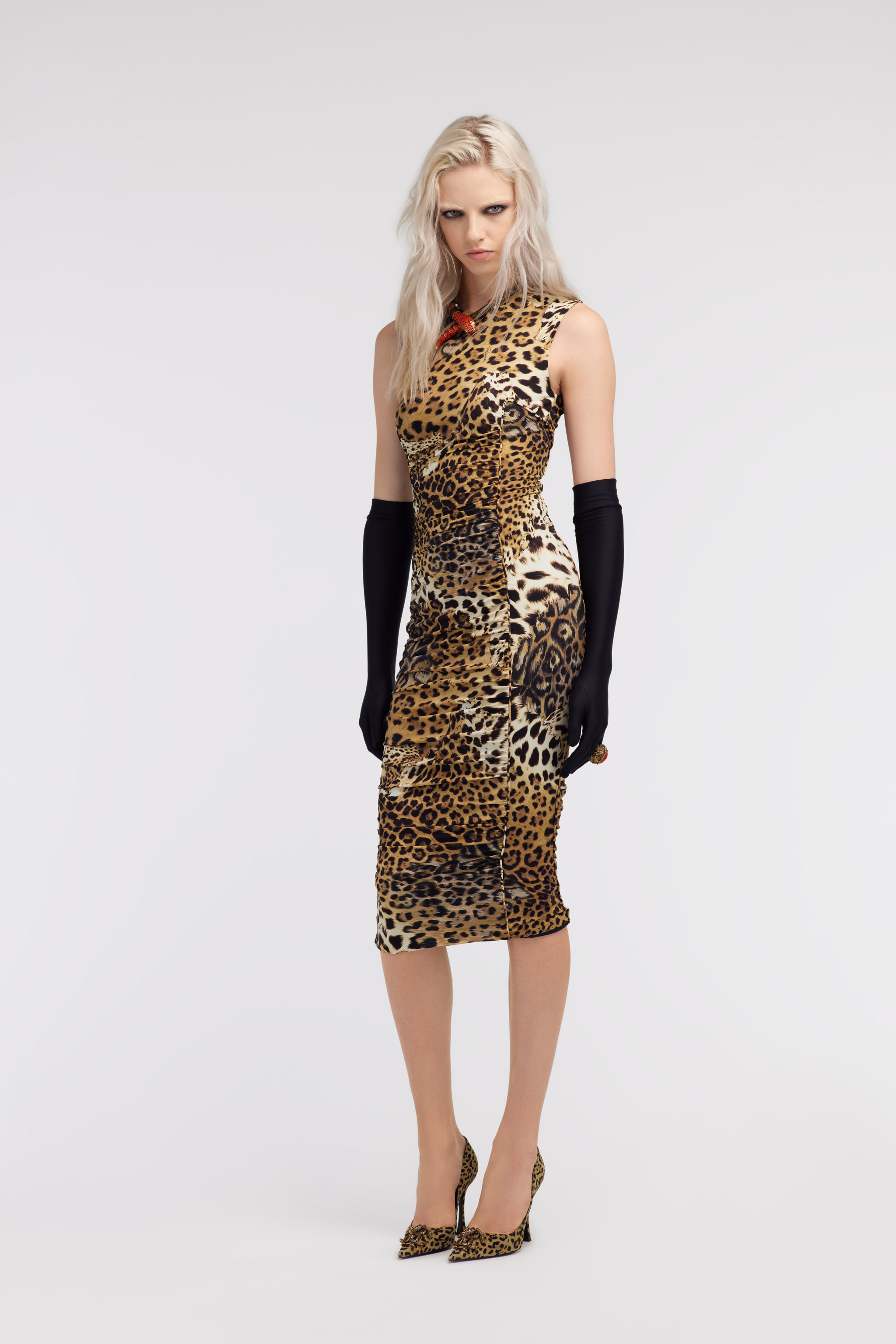 Roberto Cavalli Jaguar-print Gathered Midi Dress In Animal Print