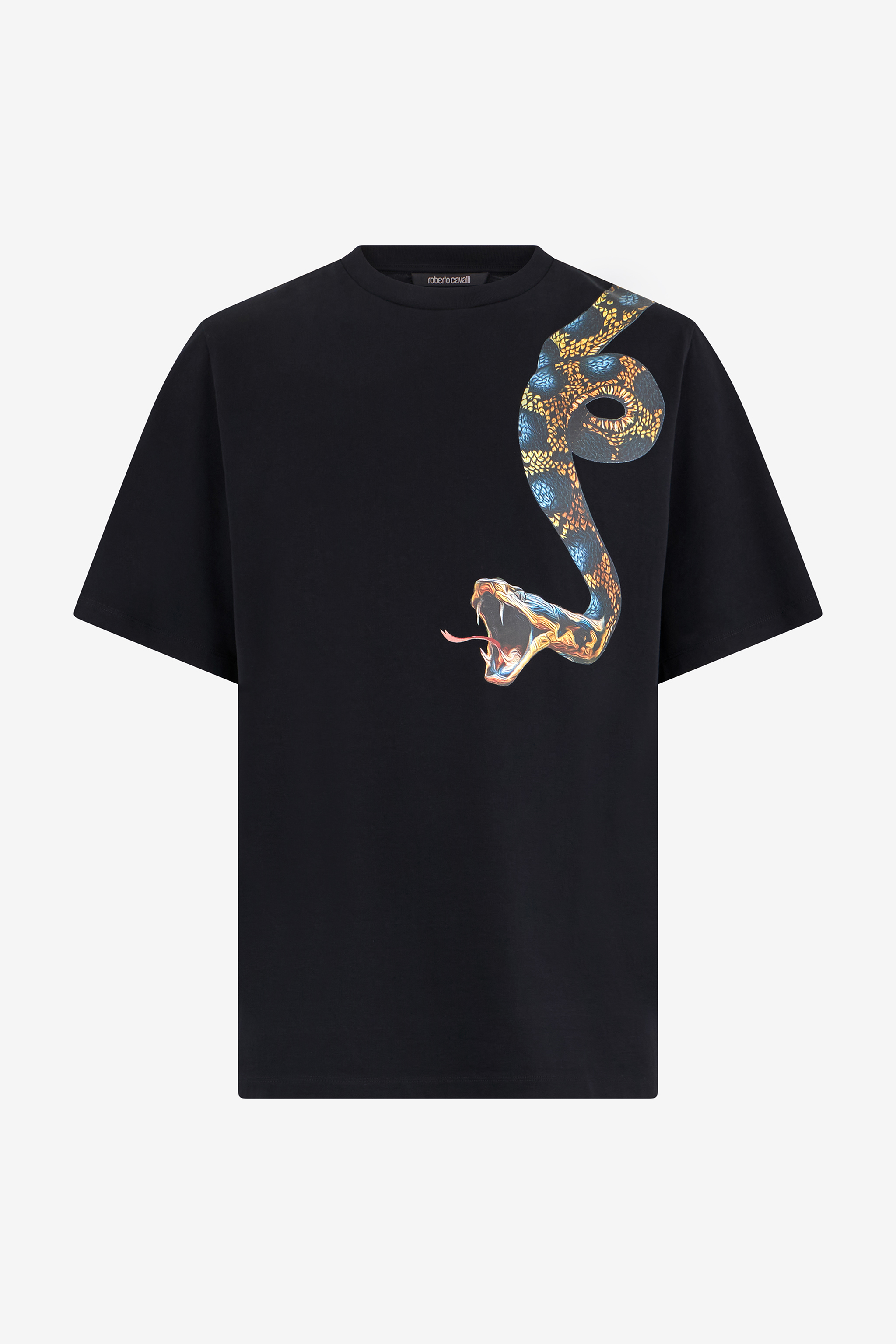 Roberto Cavalli Cotton T-shirt with Snake Print