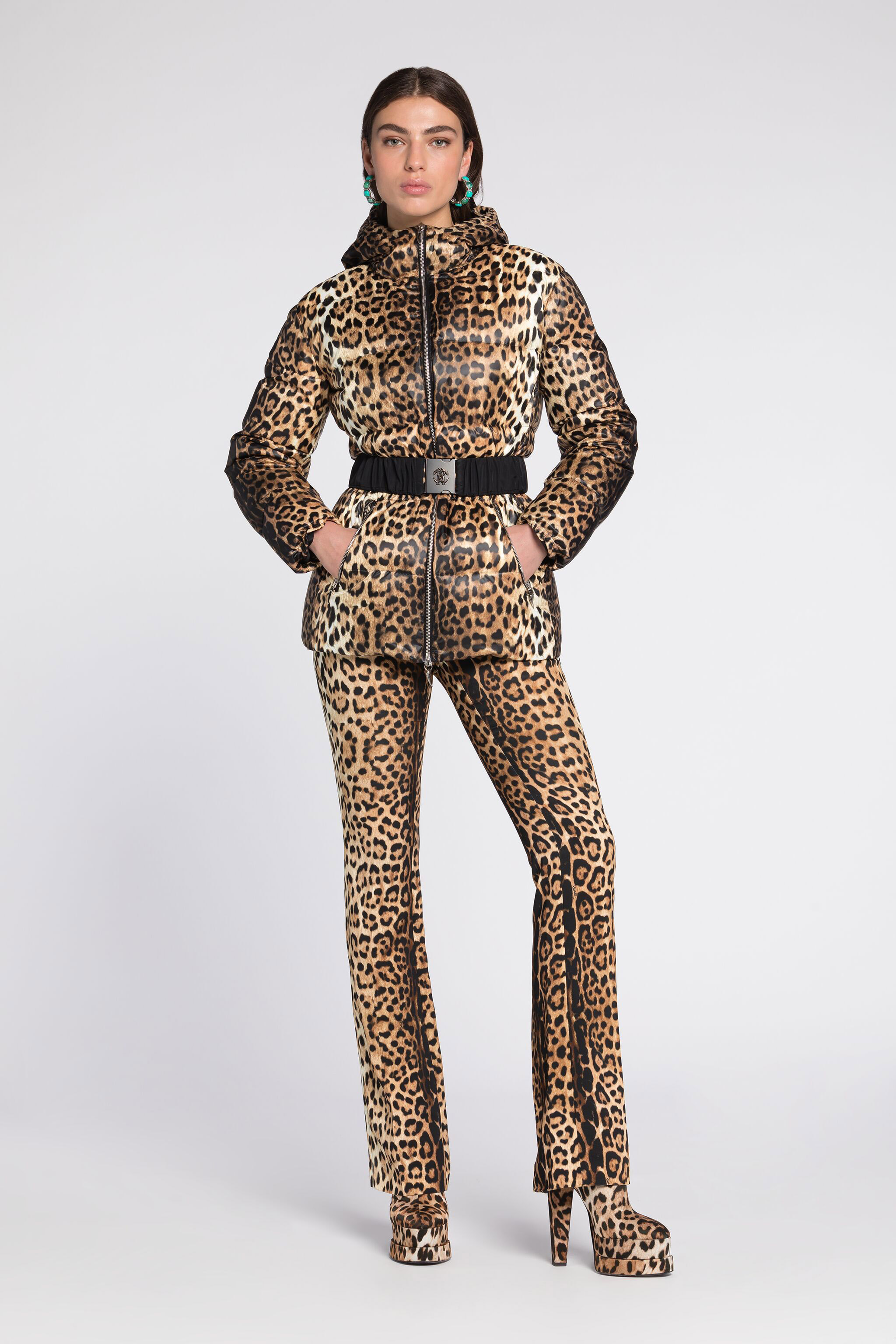 Roberto Cavalli Leopard-print Padded Jacket In Light Brown