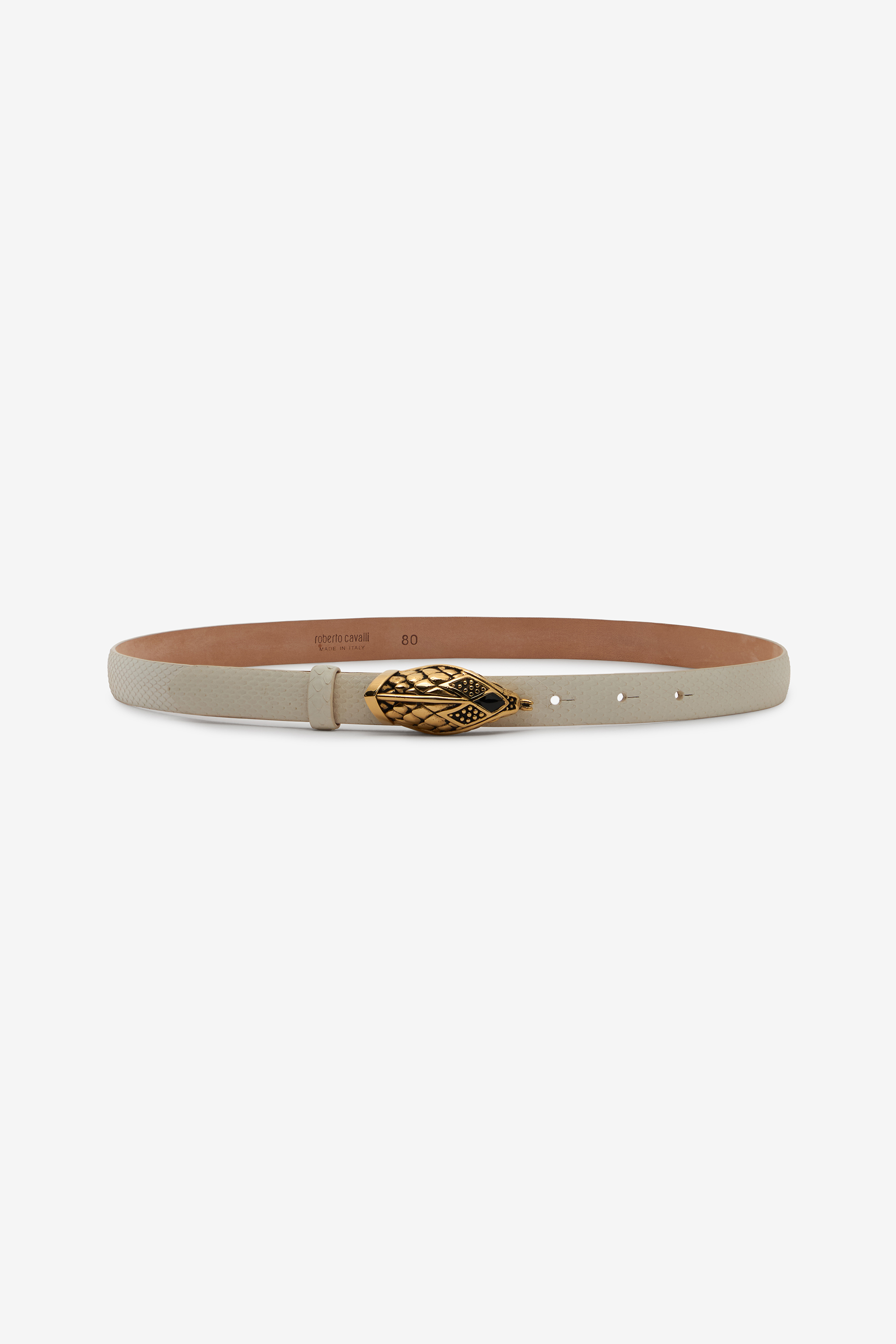 Roberto Cavalli White Belt with Scale Motif and Snake Head Buckle