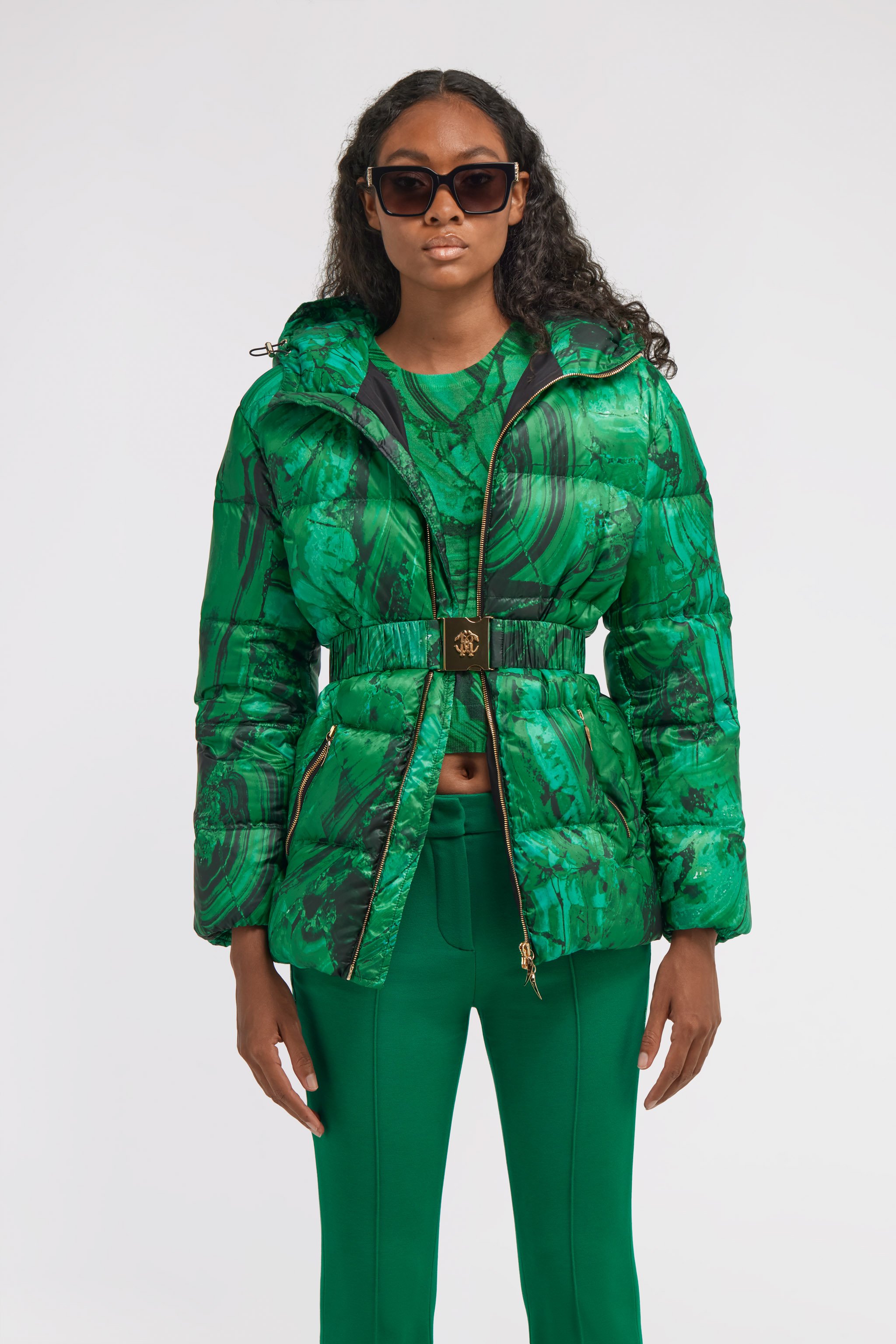 ROBERTO CAVALLI DAUNENJACKE MIT MALACHITE-PRINT