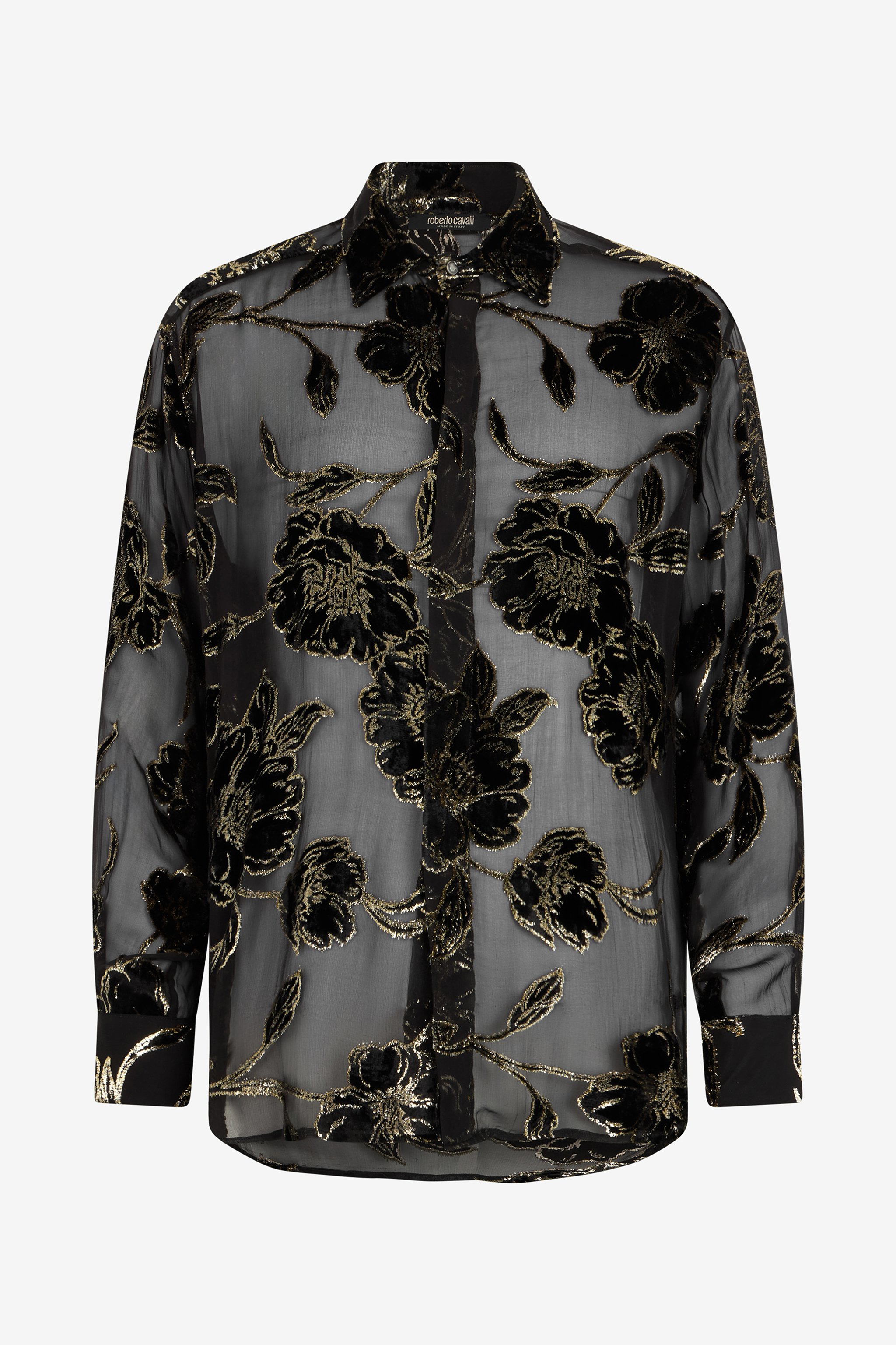 Black and Gold See-Through Shirt with Floral Pattern