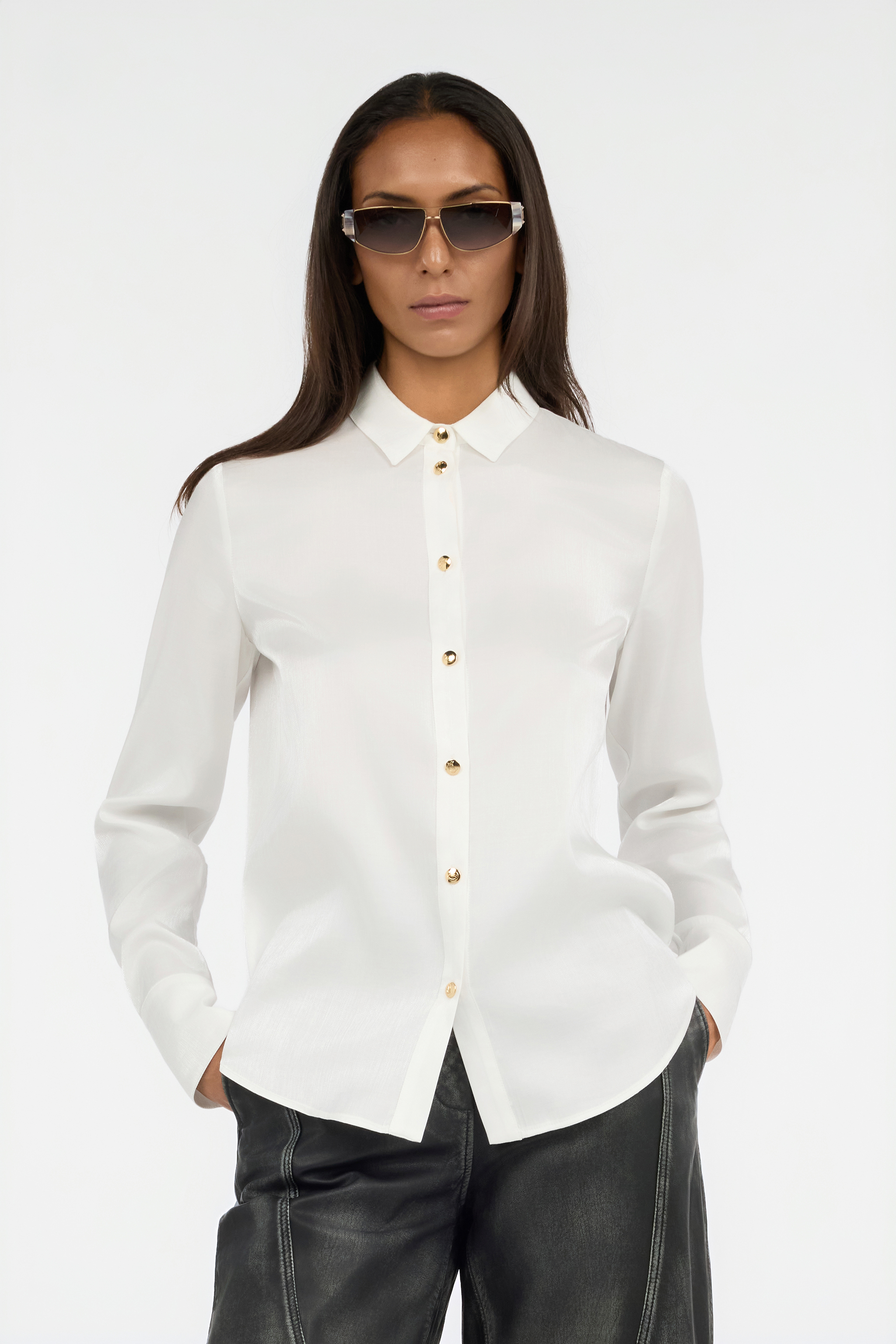 Roberto Cavalli White Shirt With Gold Buttons In White
