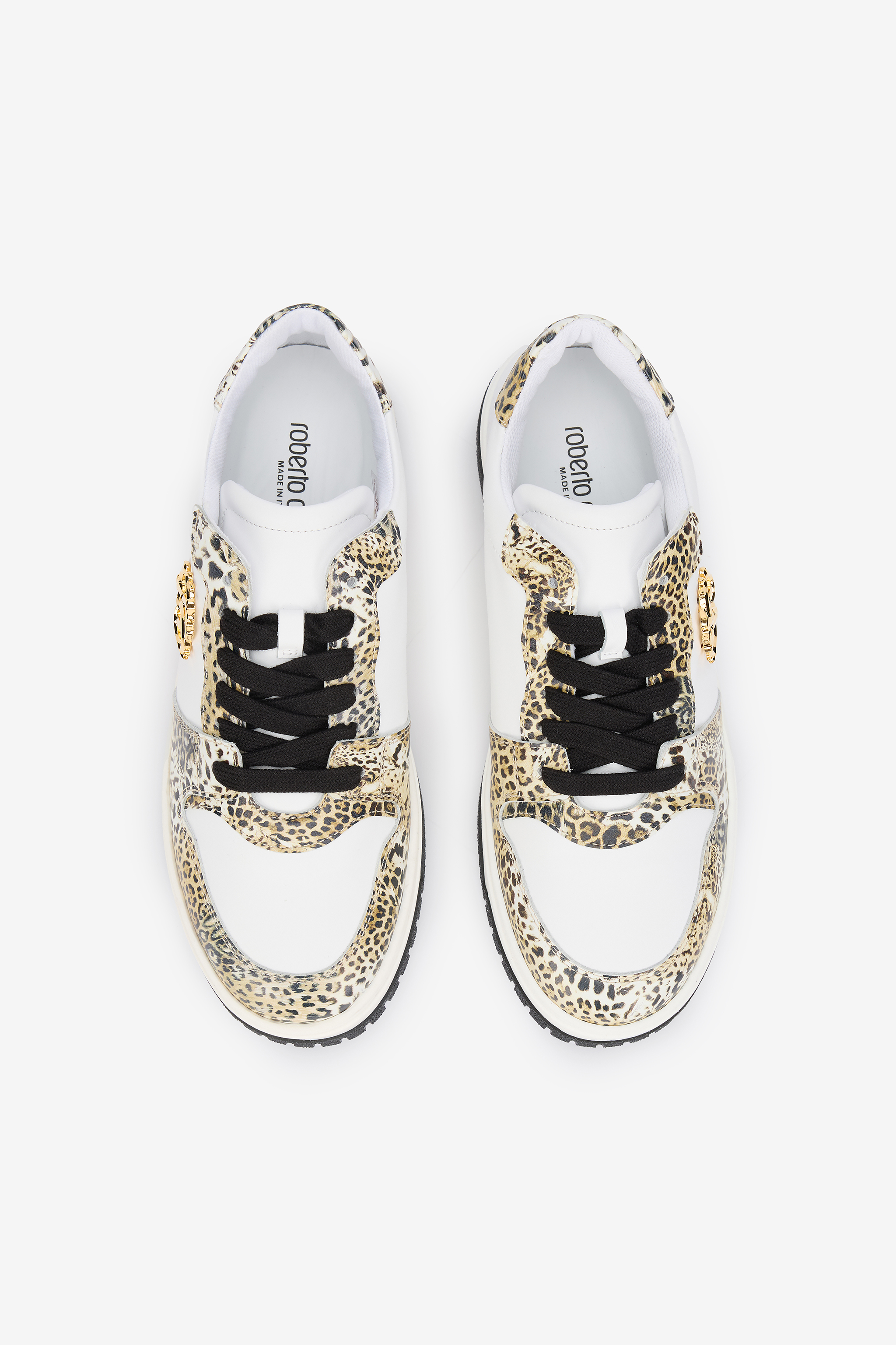 Roberto Cavalli Leopard Print Sneaker With Monogram Rc In White