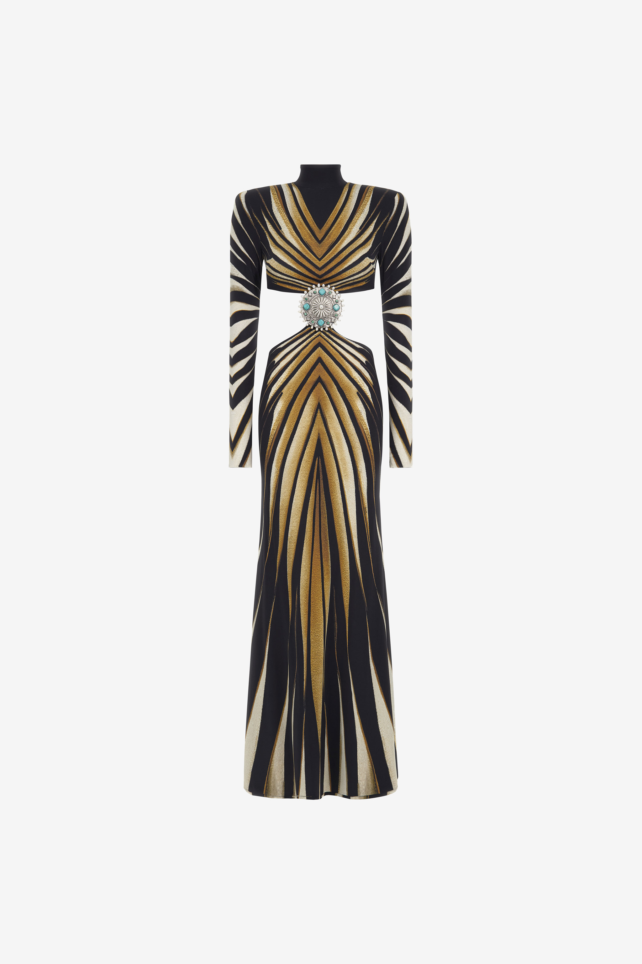 Roberto Cavalli Women's Gold Cut-Out Knit Dress With Ray Of Print - Dresses