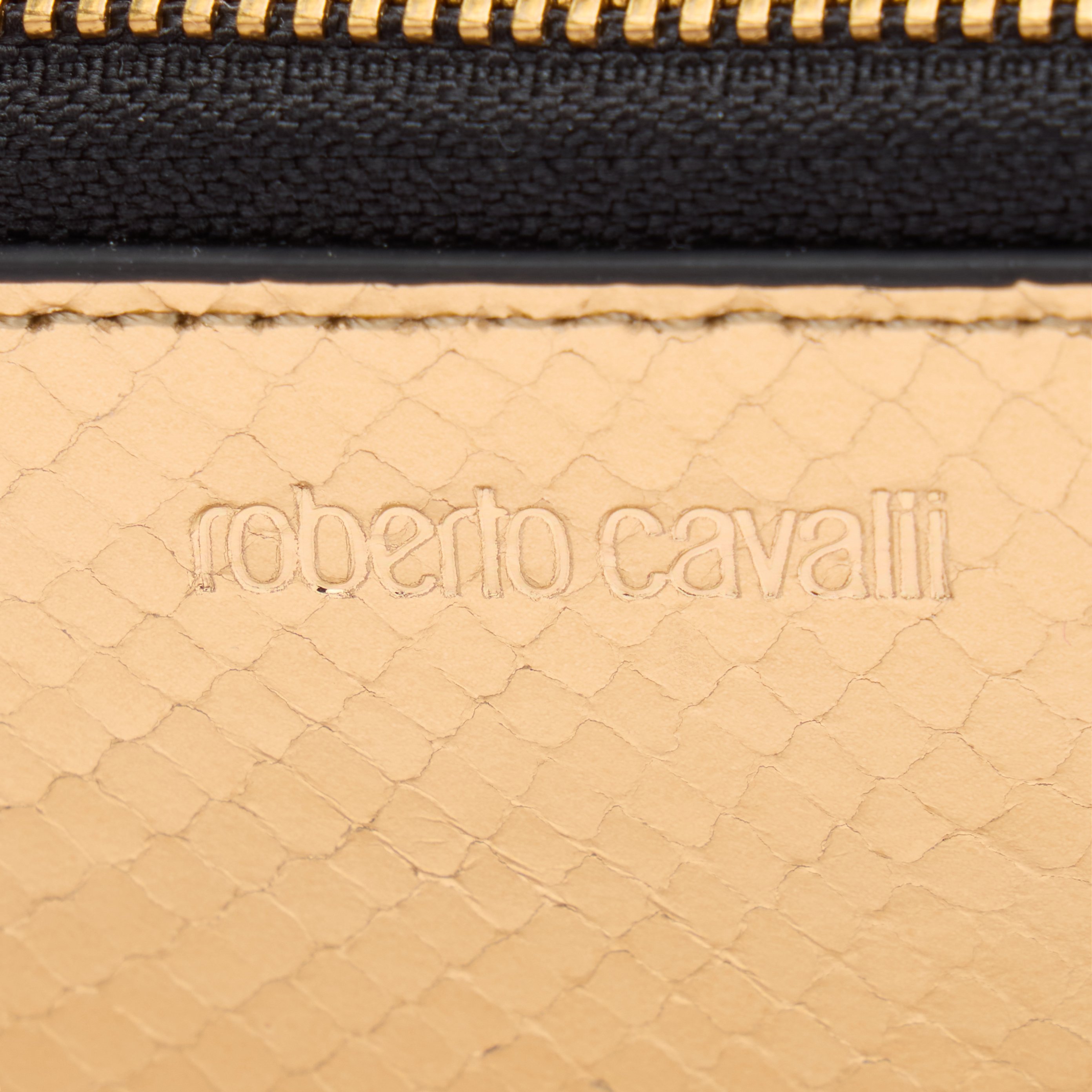 Roberto Cavalli Zip-around Wallet With Snake Print In Gold