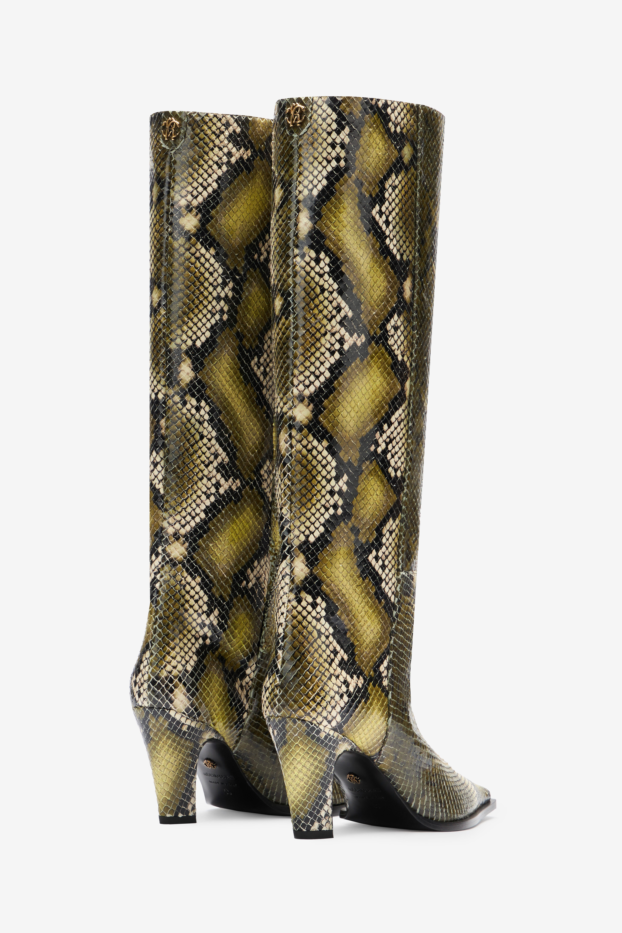  Roberto Cavalli Knee-high Boots With Python Print - Female Shoes Dark Green 36 
