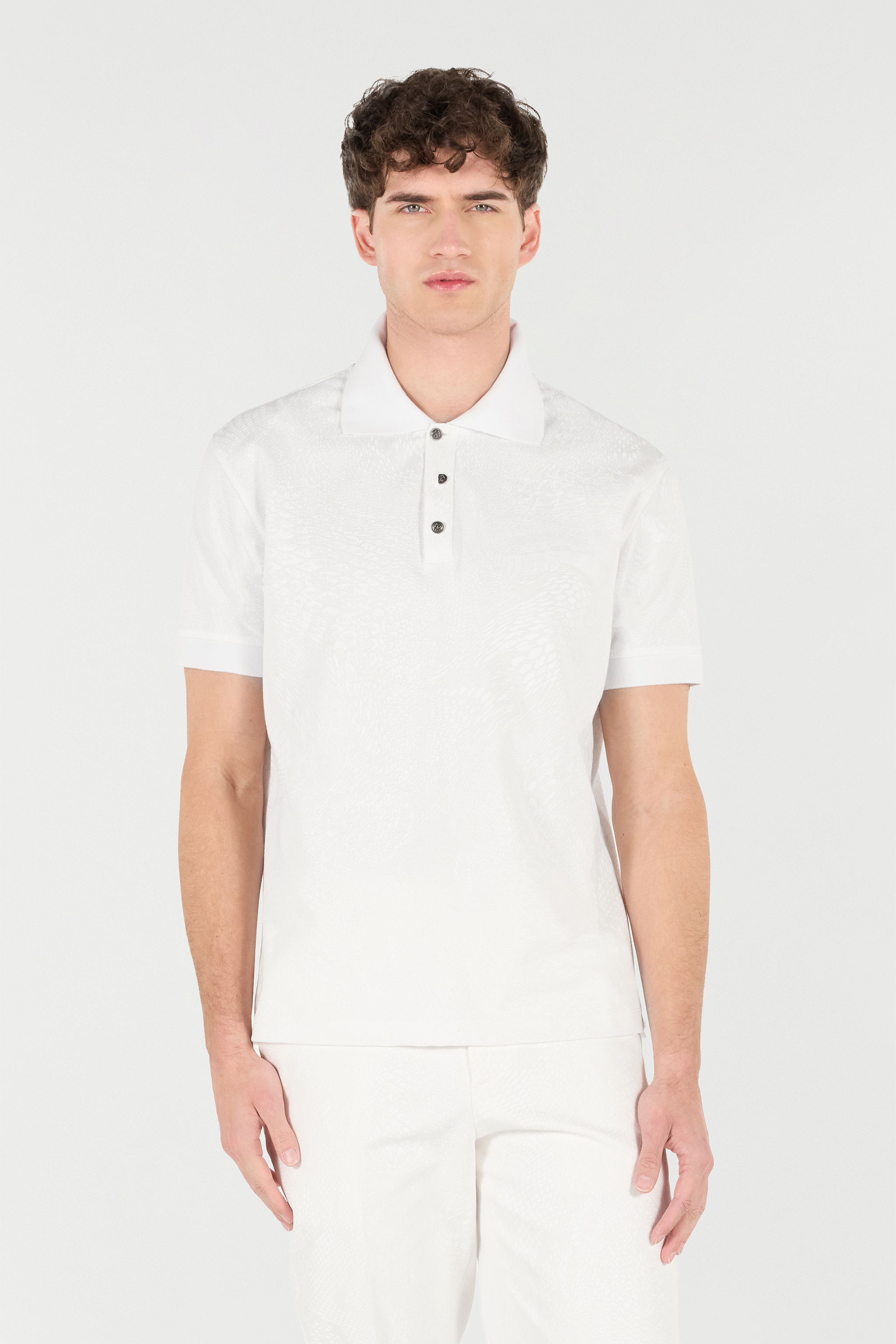 Roberto Cavalli Python-print Polo Shirt In Ivory