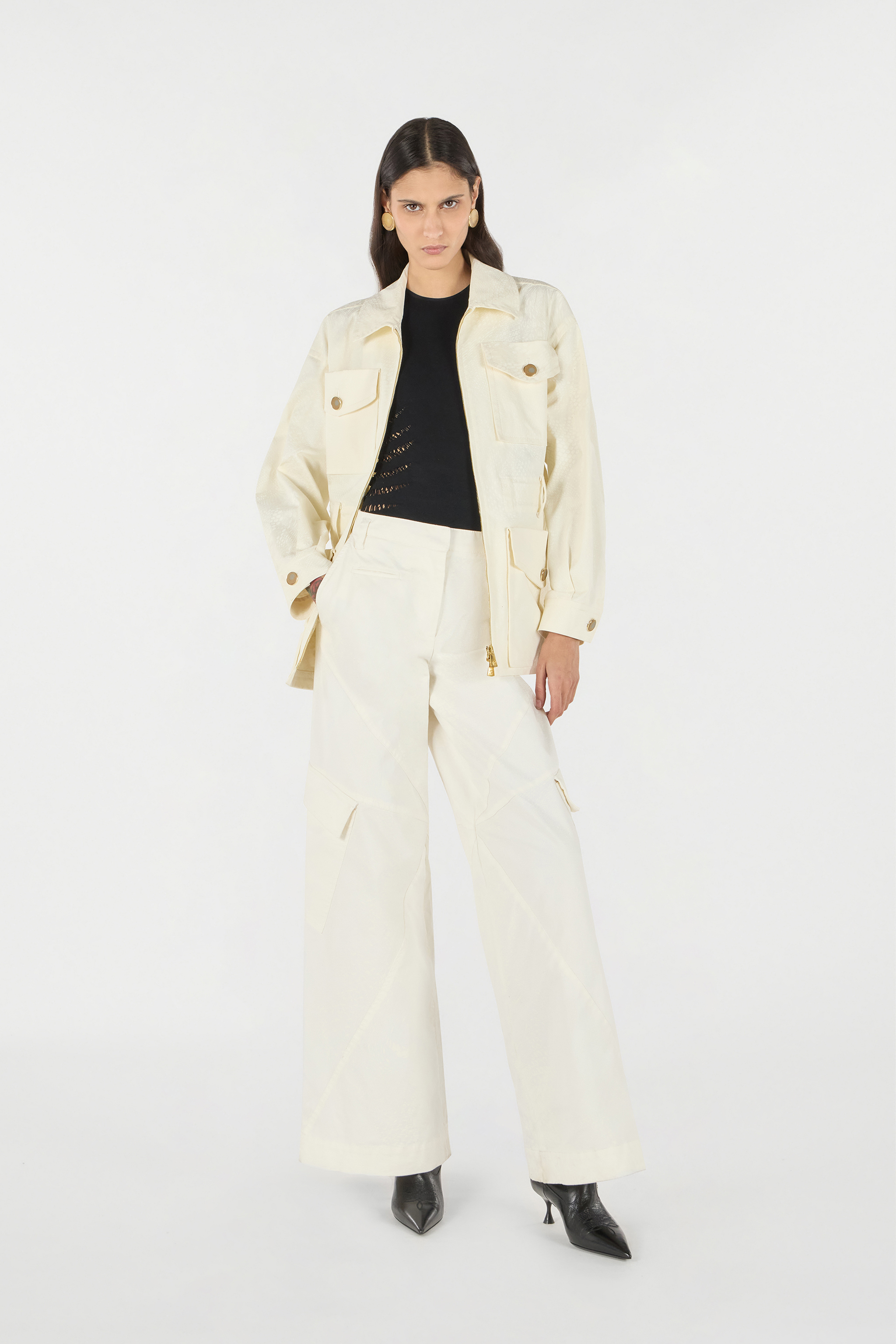 Roberto Cavalli Jacket With Belt And Python Pattern In Ivory