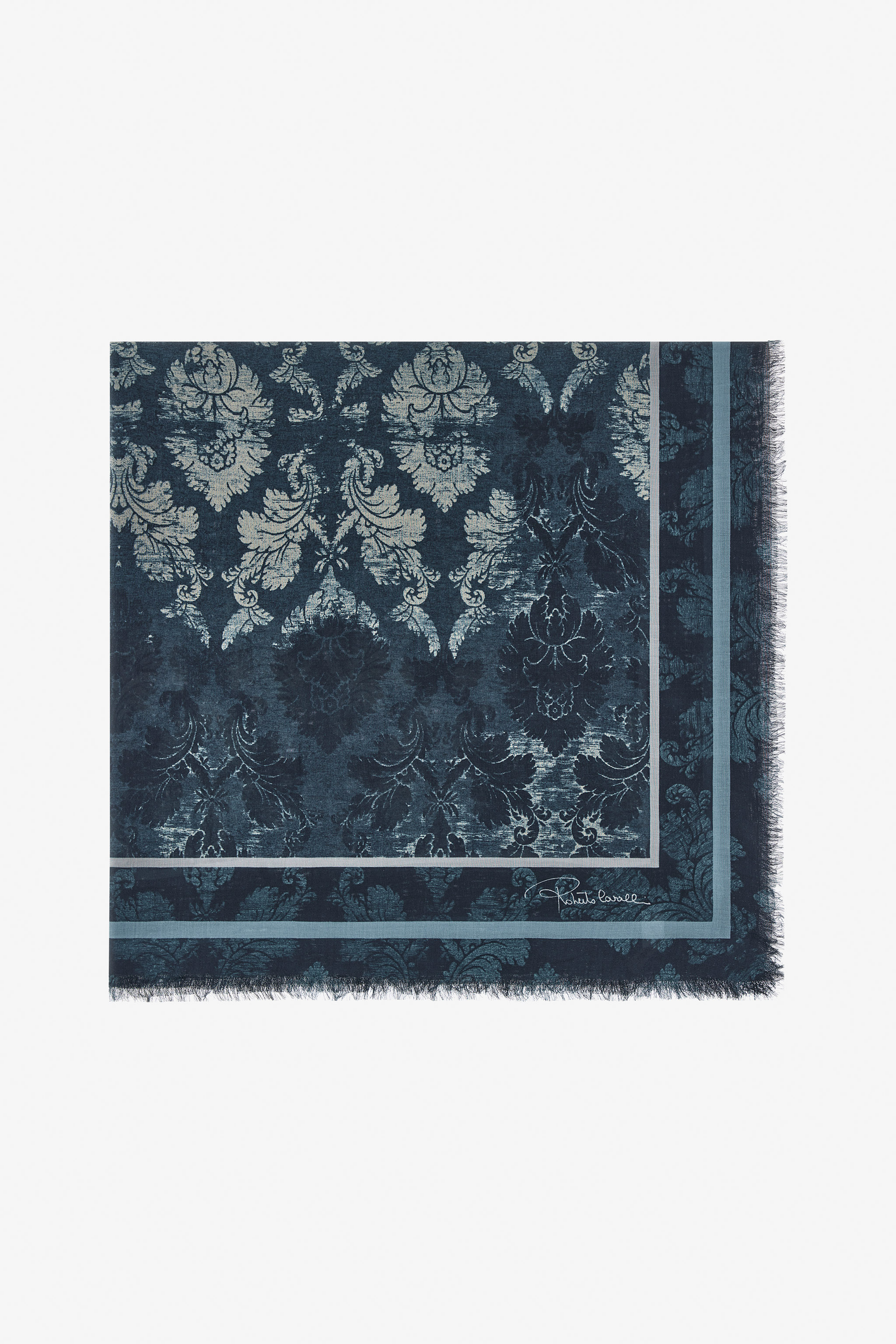 Roberto Cavalli Shawl With Brocade Print In Dark Blue