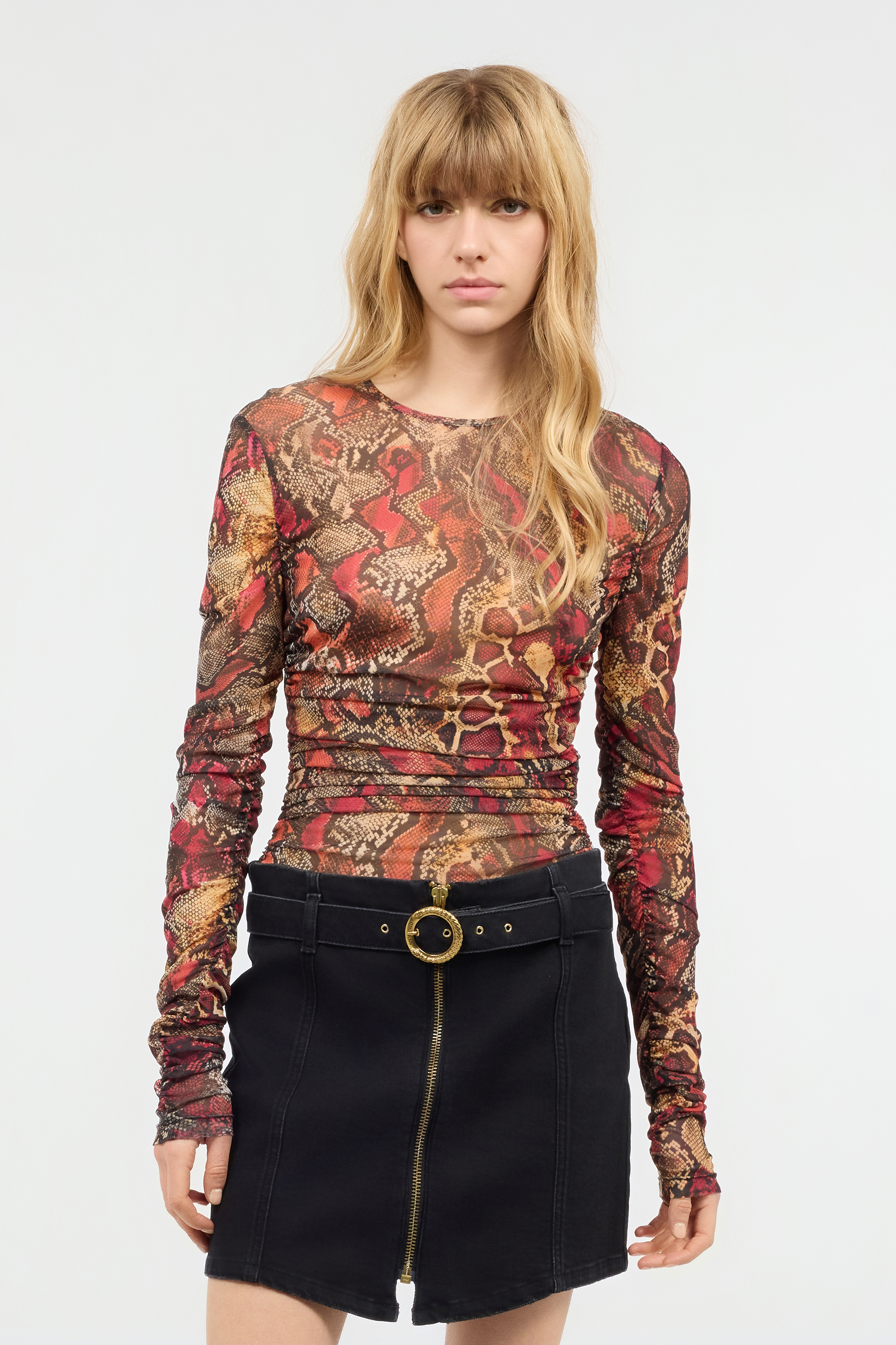 Roberto Cavalli Python Print Knit Top In Red