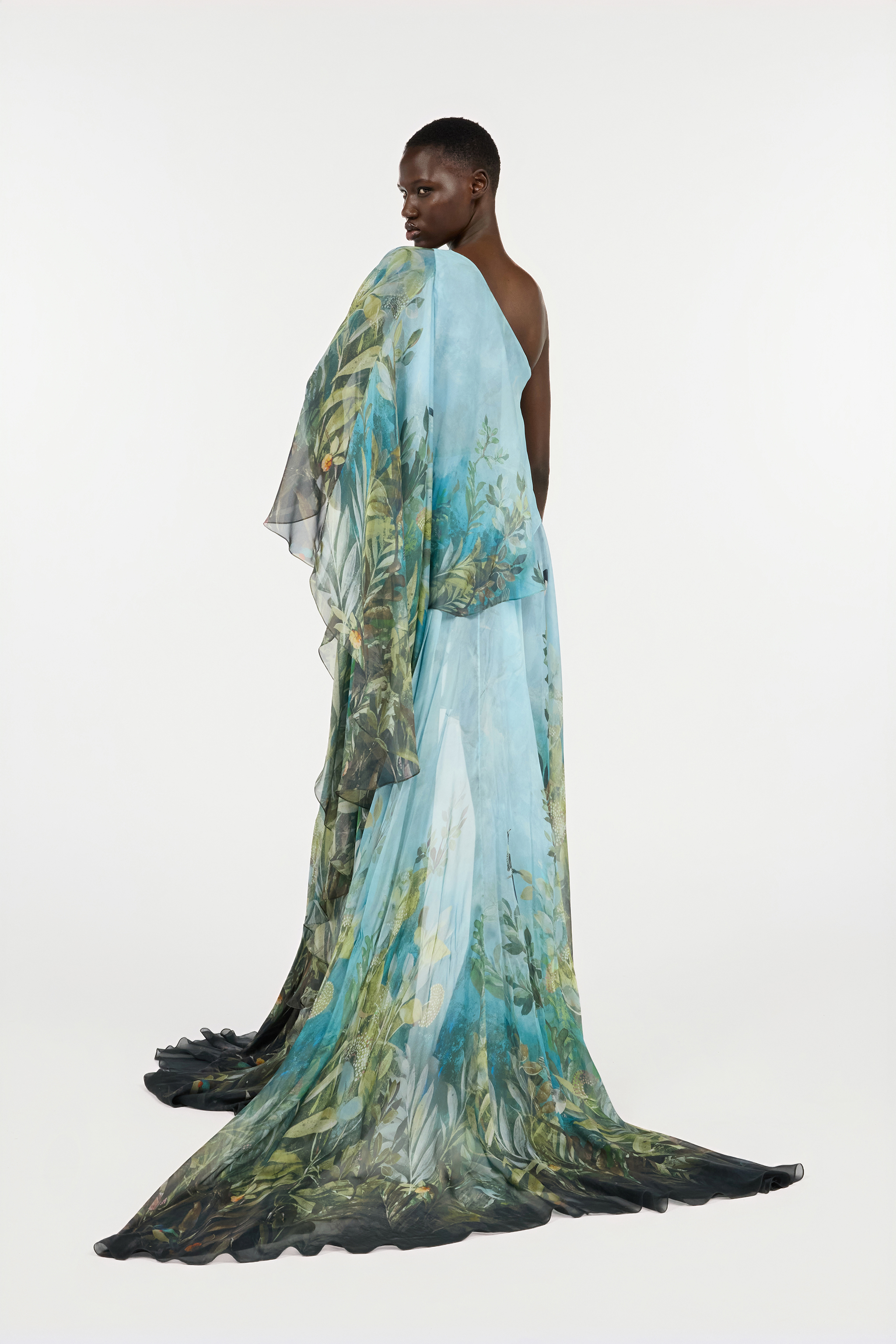 Roberto Cavalli Extra-long Silk Dress With Nature Print In Multi