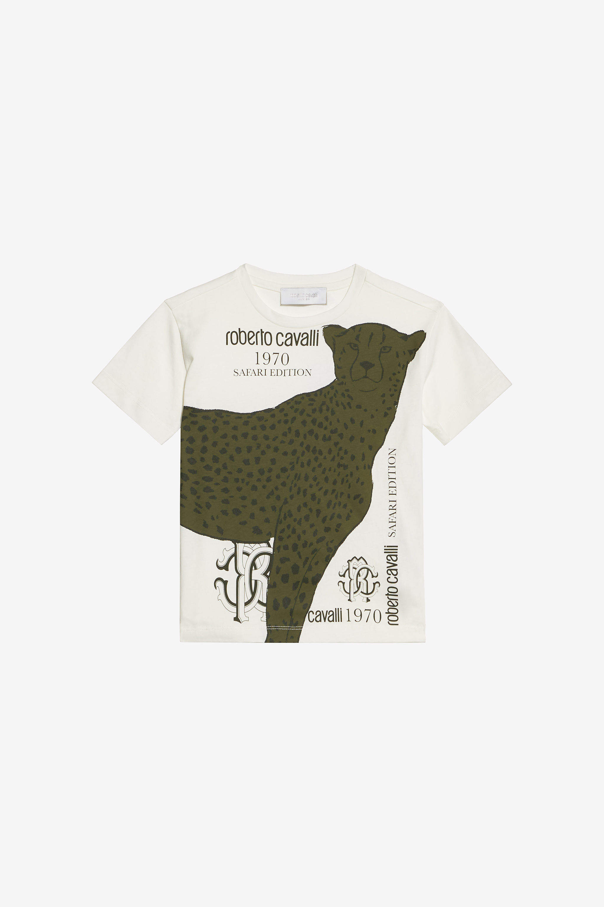 Roberto Cavalli Boys White Safari Edition T-Shirt With Cheetah - S (4-16Y)
