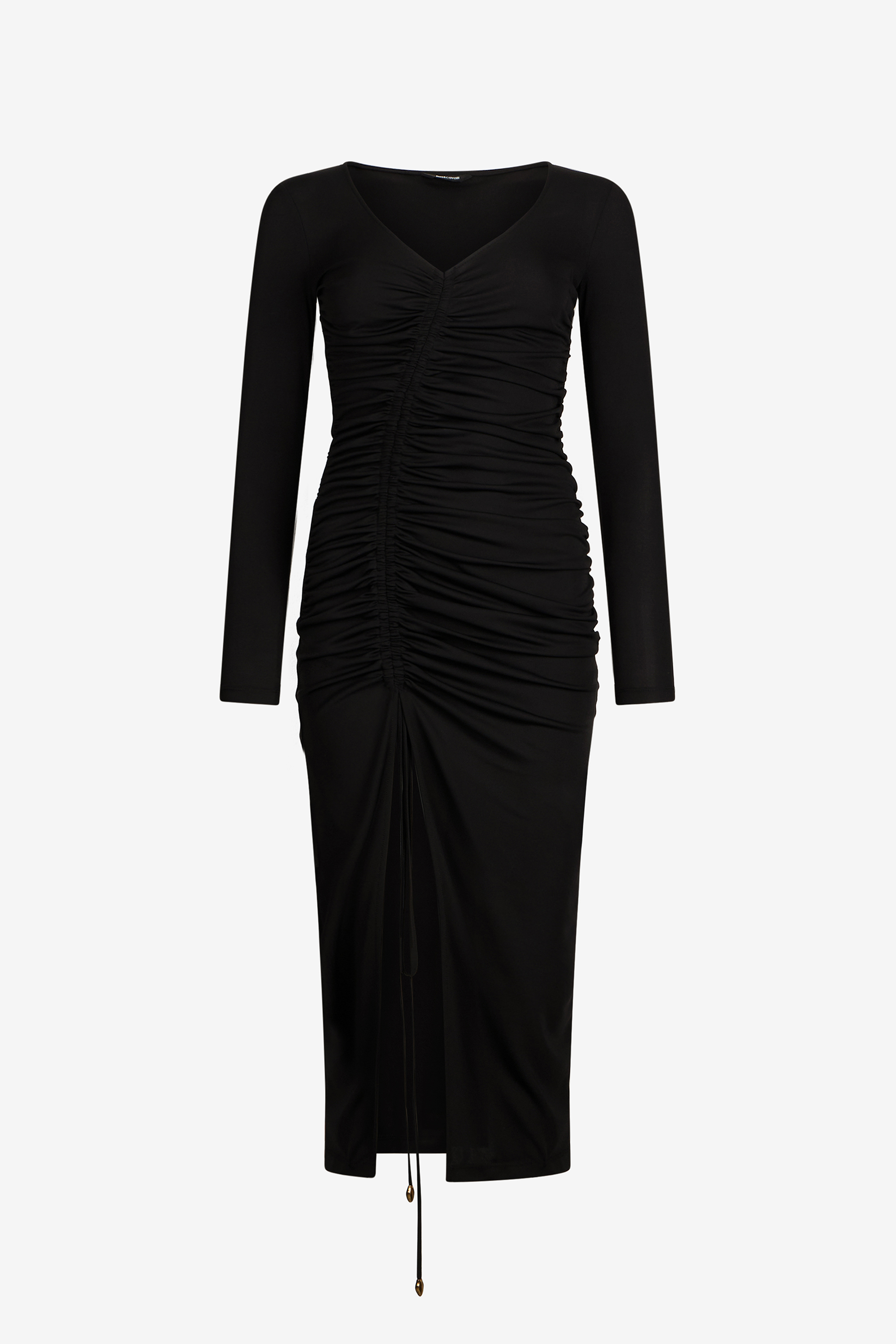 Roberto Cavalli Black Ruched Midi Dress In Black