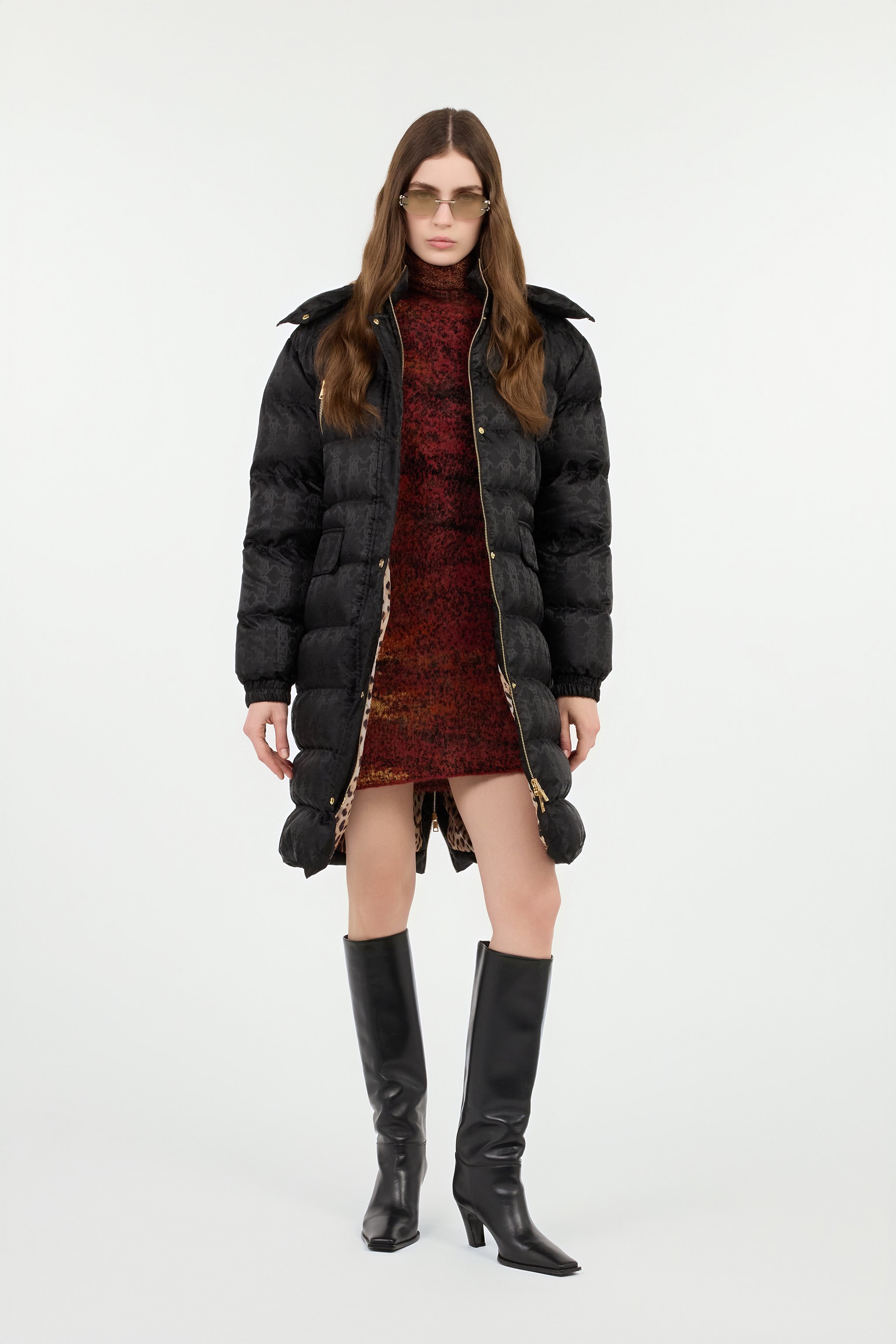 Roberto Cavalli Black Monogram Rc Long Down Jacket In Black