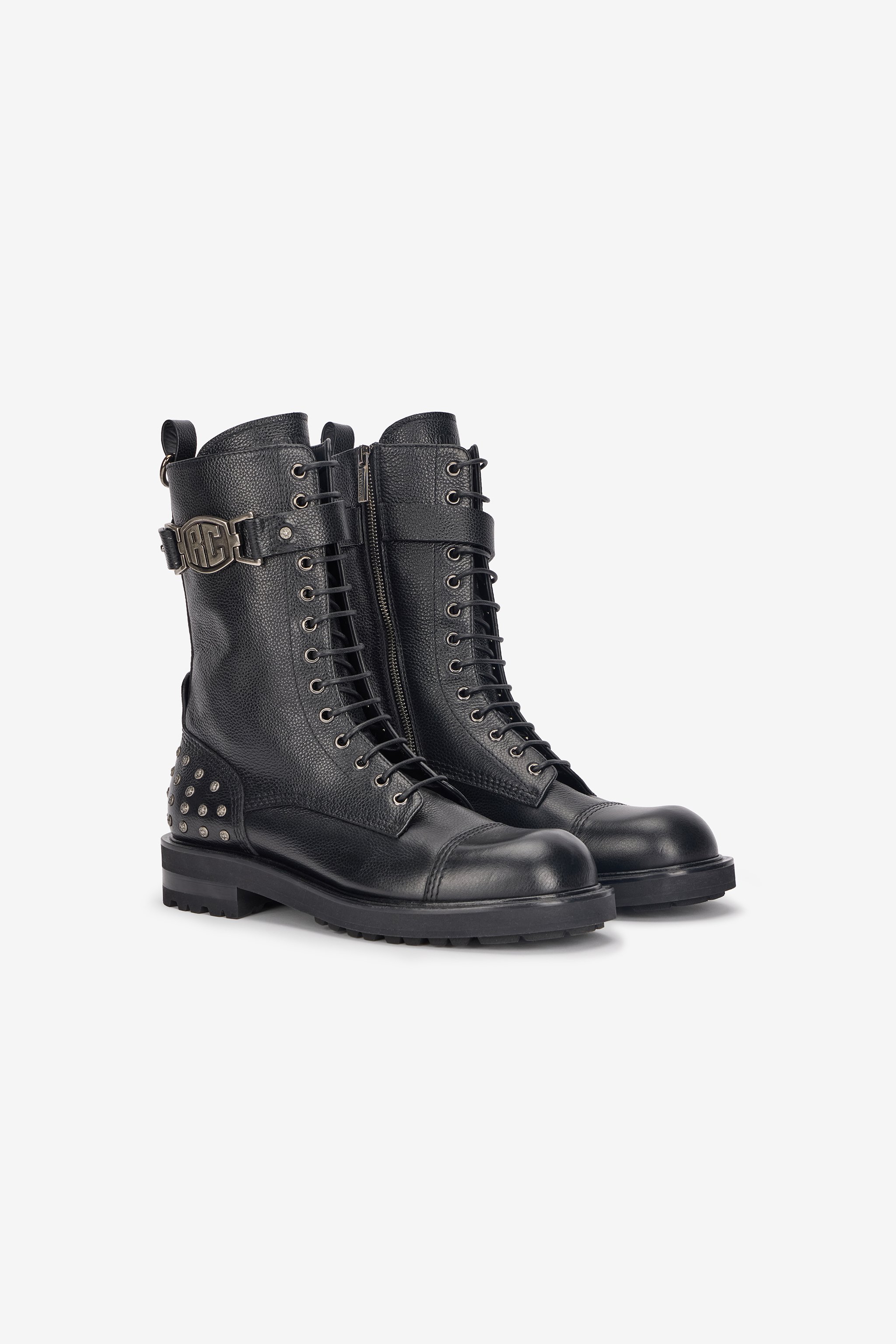 Roberto Cavalli Combat Boots With Rc Monogram Detail In Black
