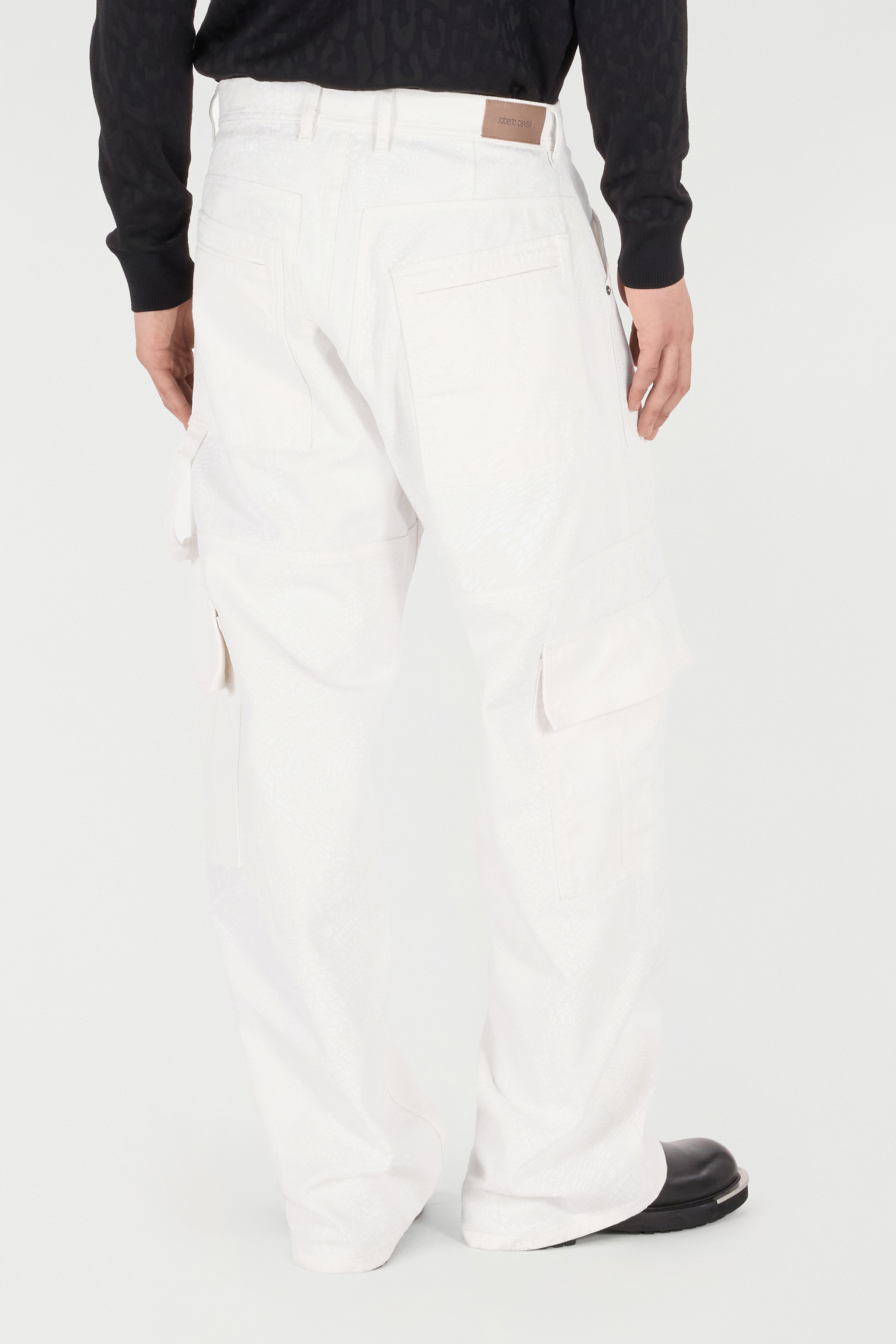 Roberto Cavalli Python-print Pants With Pockets In Ivory
