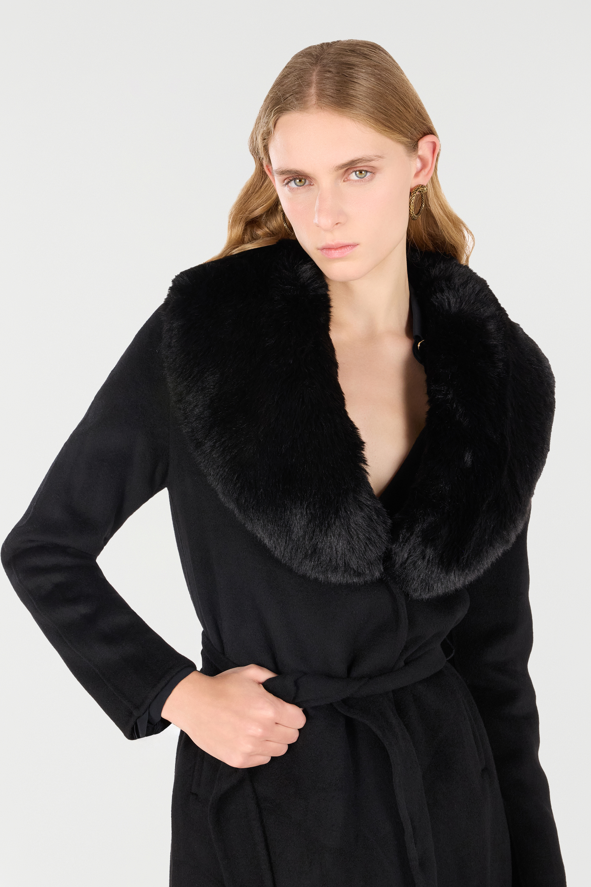Roberto Cavalli Coat With Faux Fur Collar In Black