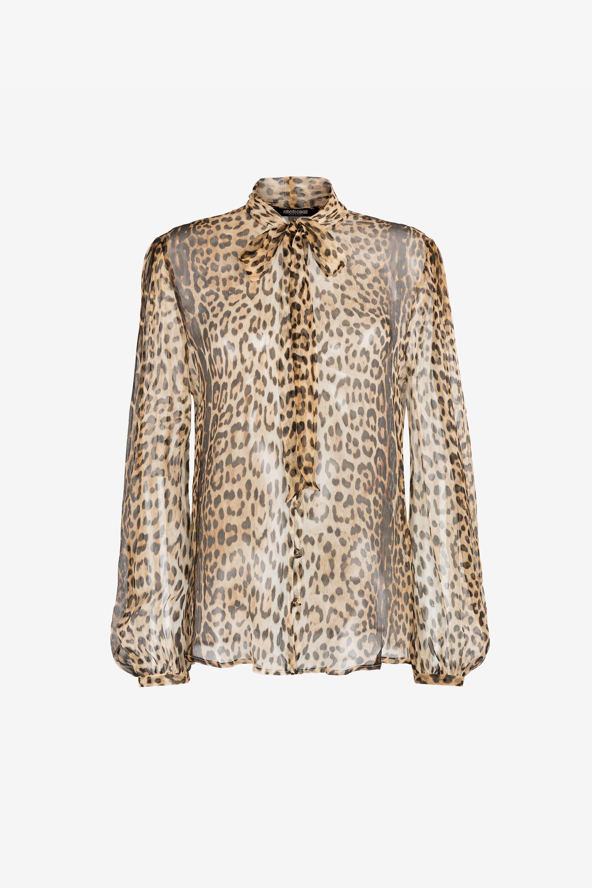 Leopard-Print Silk Shirt in Light Brown for Women | Roberto