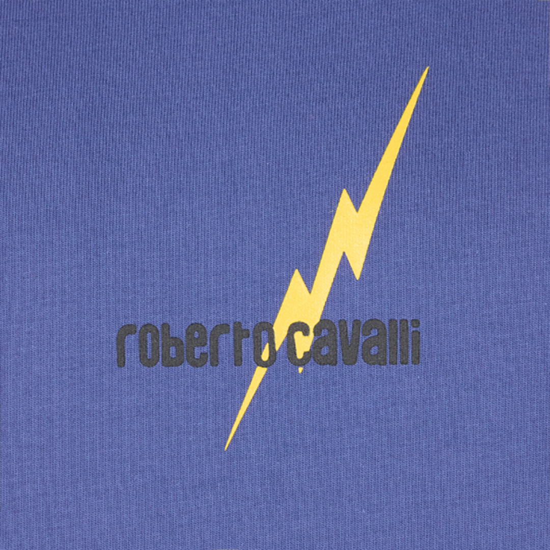 Shop Roberto Cavalli T-shirt Mit Print Und Logo In Navy