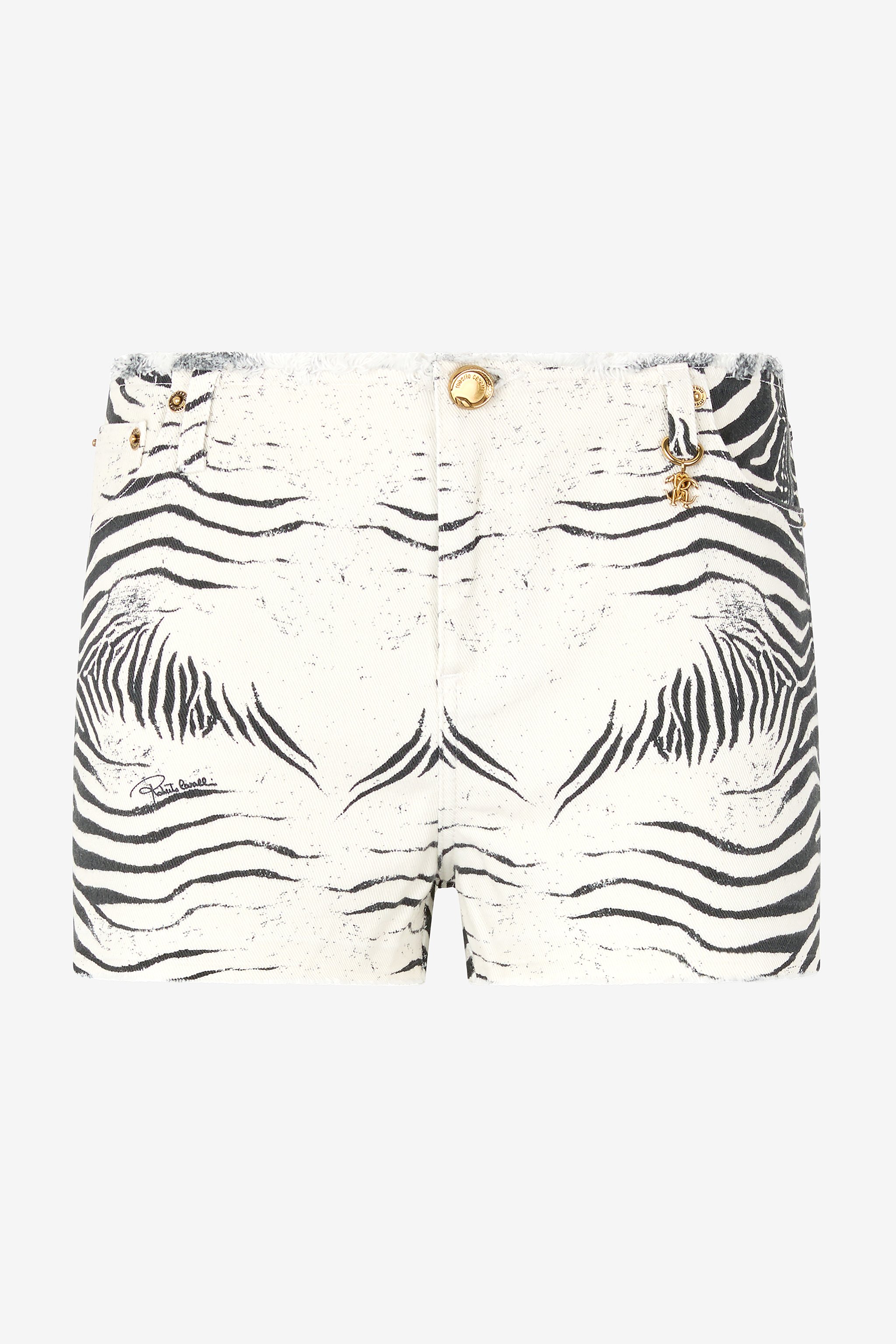 Roberto Cavalli Zebra-print Denim Shorts In Bianco/nero