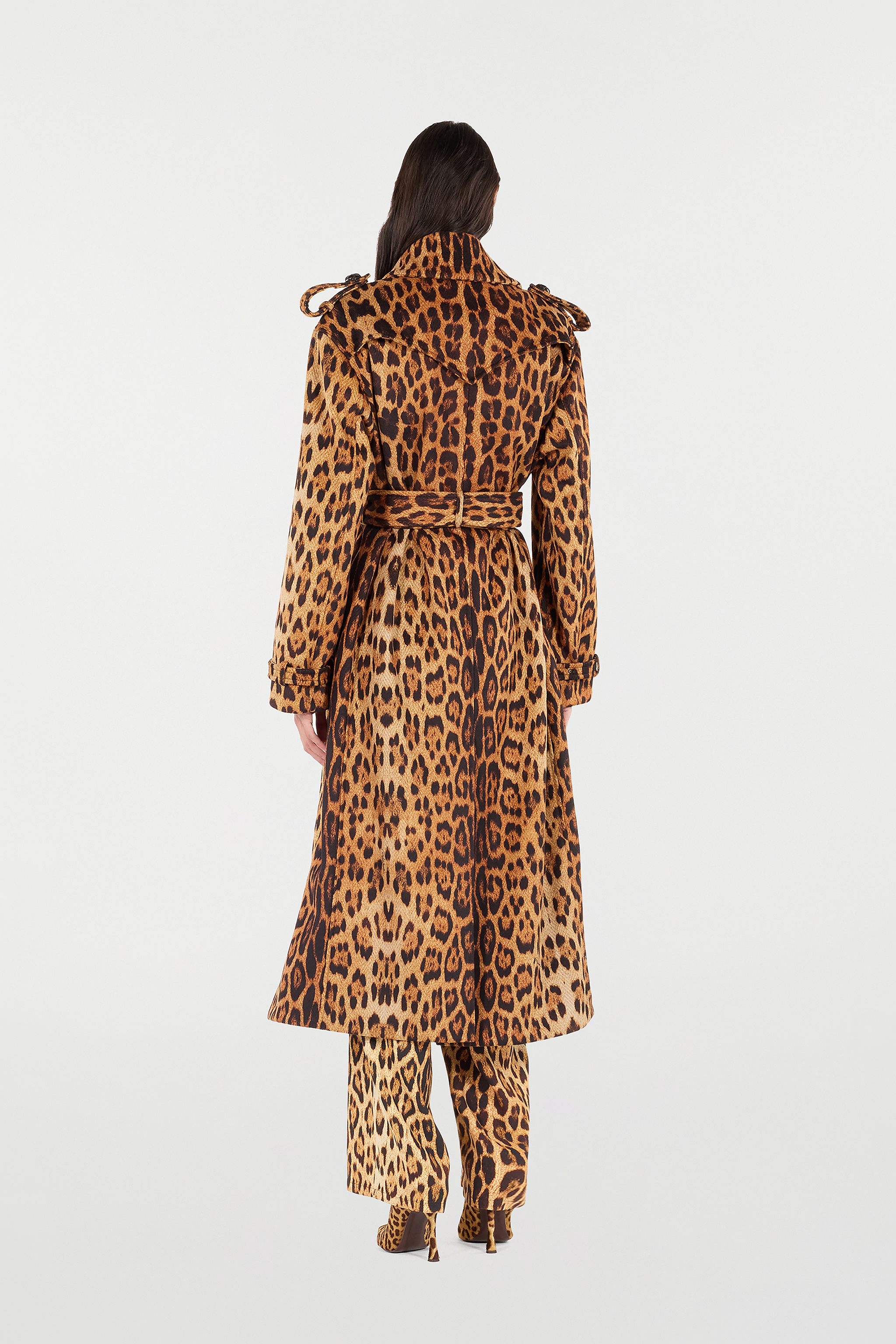 Roberto Cavalli Long Trench Coat With Jaguar Skin Print In Burgundy