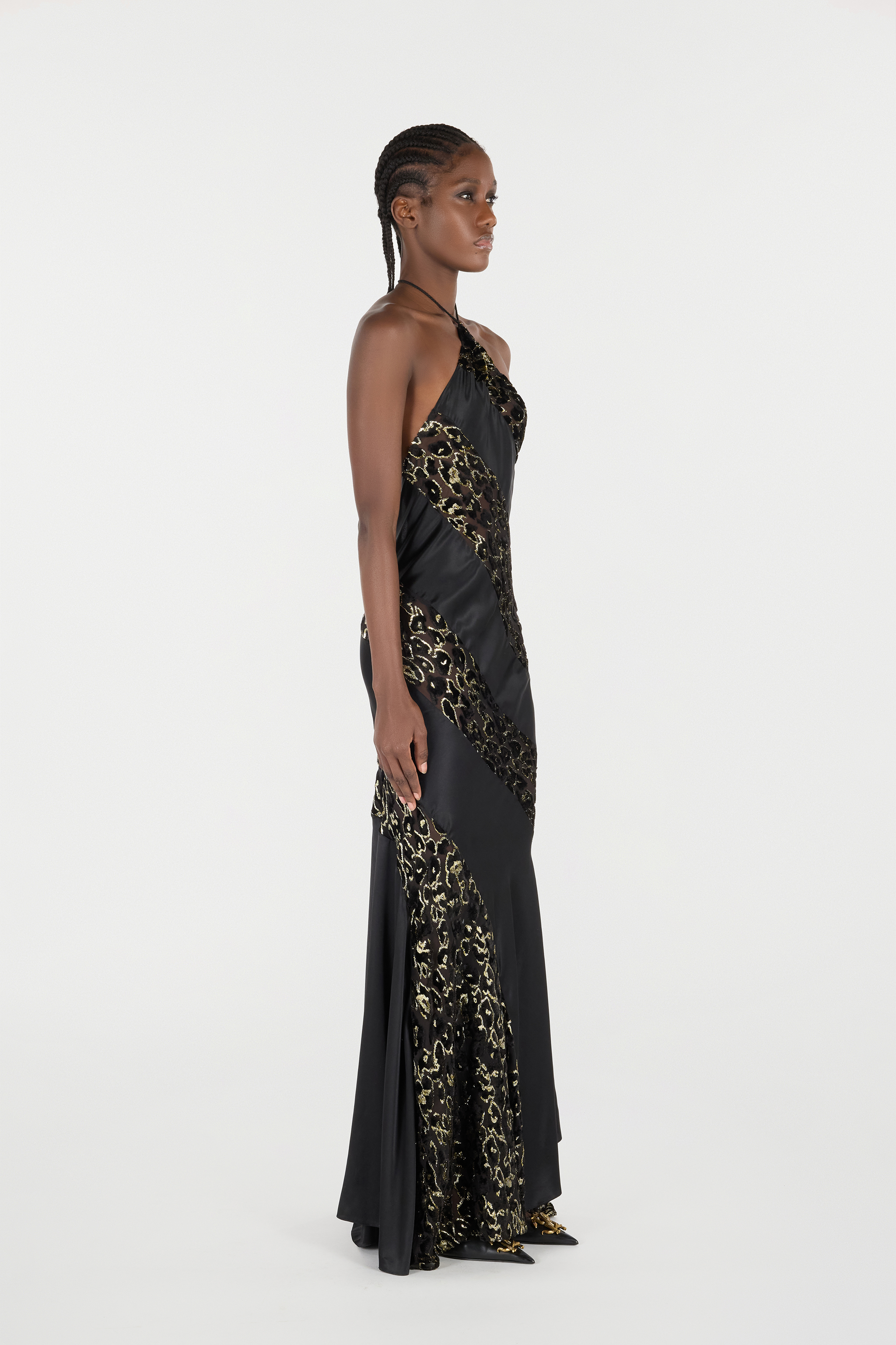  Roberto Cavalli Long See-through Dress With Leopard Print Pattern - Female  Nero Oro 40 