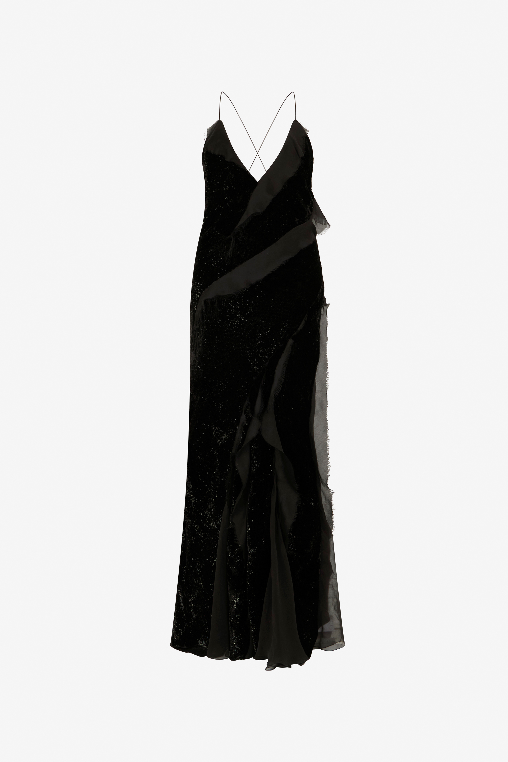Roberto Cavalli Women's Black Velvet Slip Dress With Silk Chiffon Ruffles - Dresses