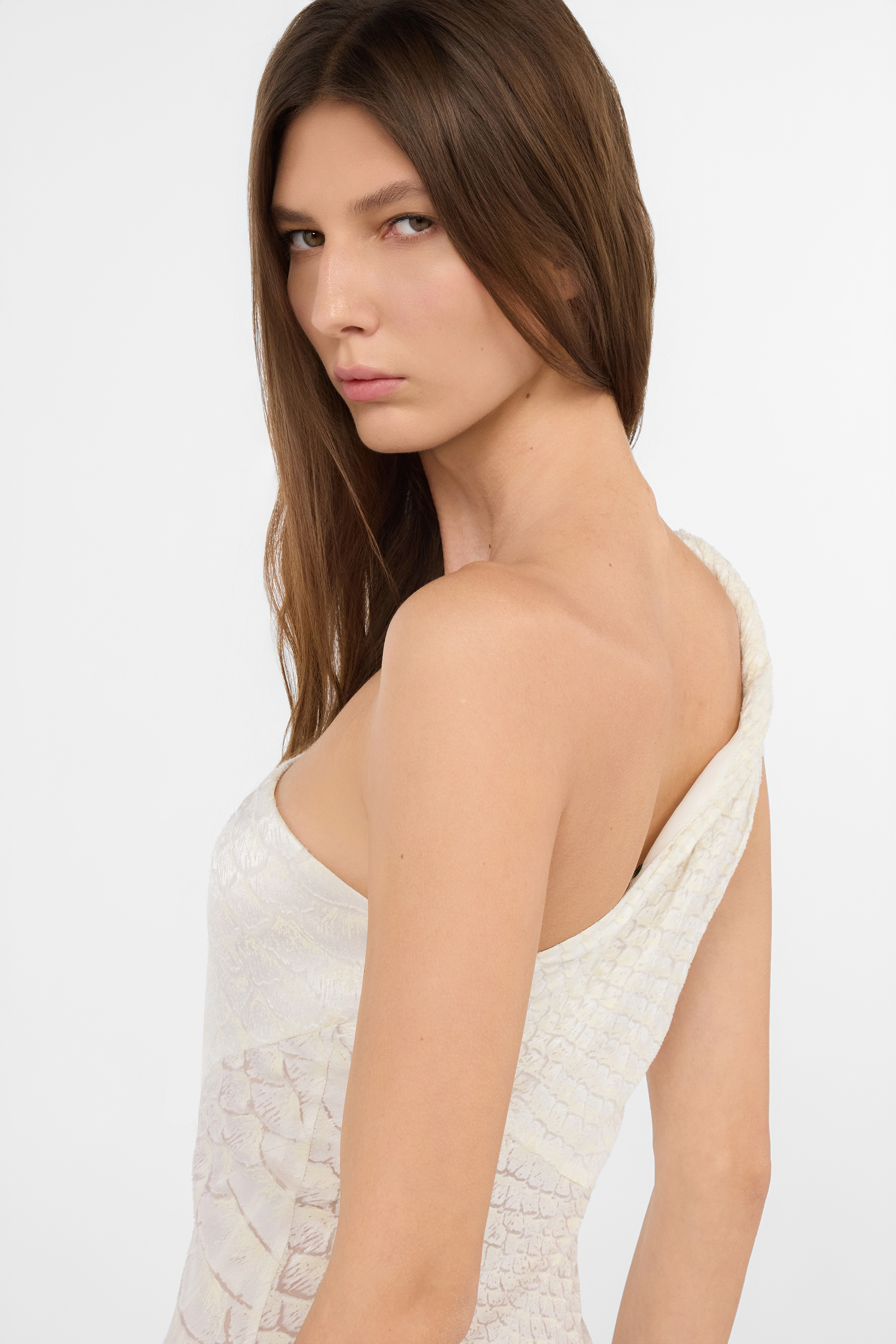Roberto Cavalli White One-shoulder Dress With Scale Print