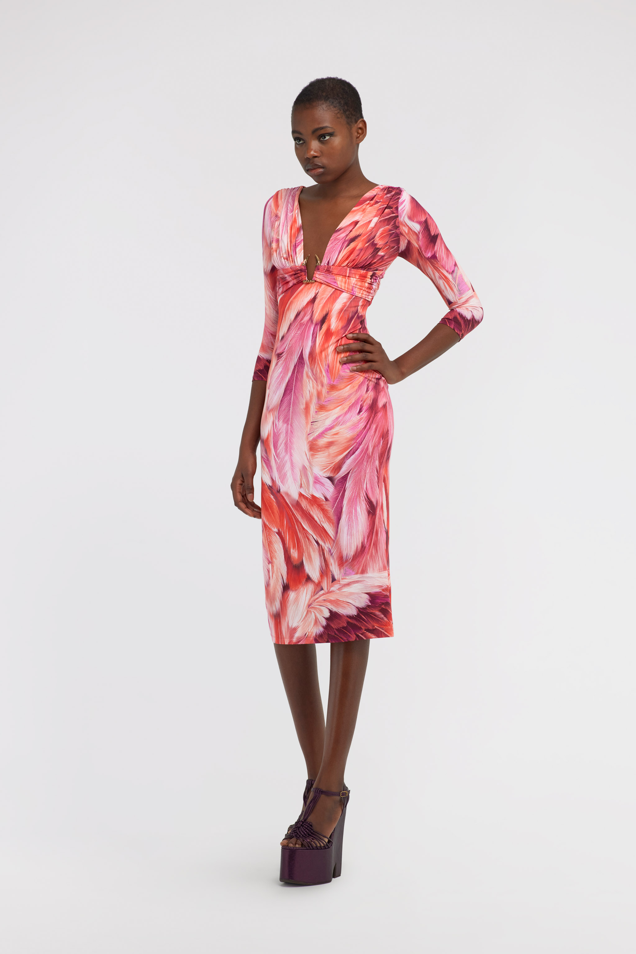 ROBERTO CAVALLI DRESS PLUMAGE PRINT