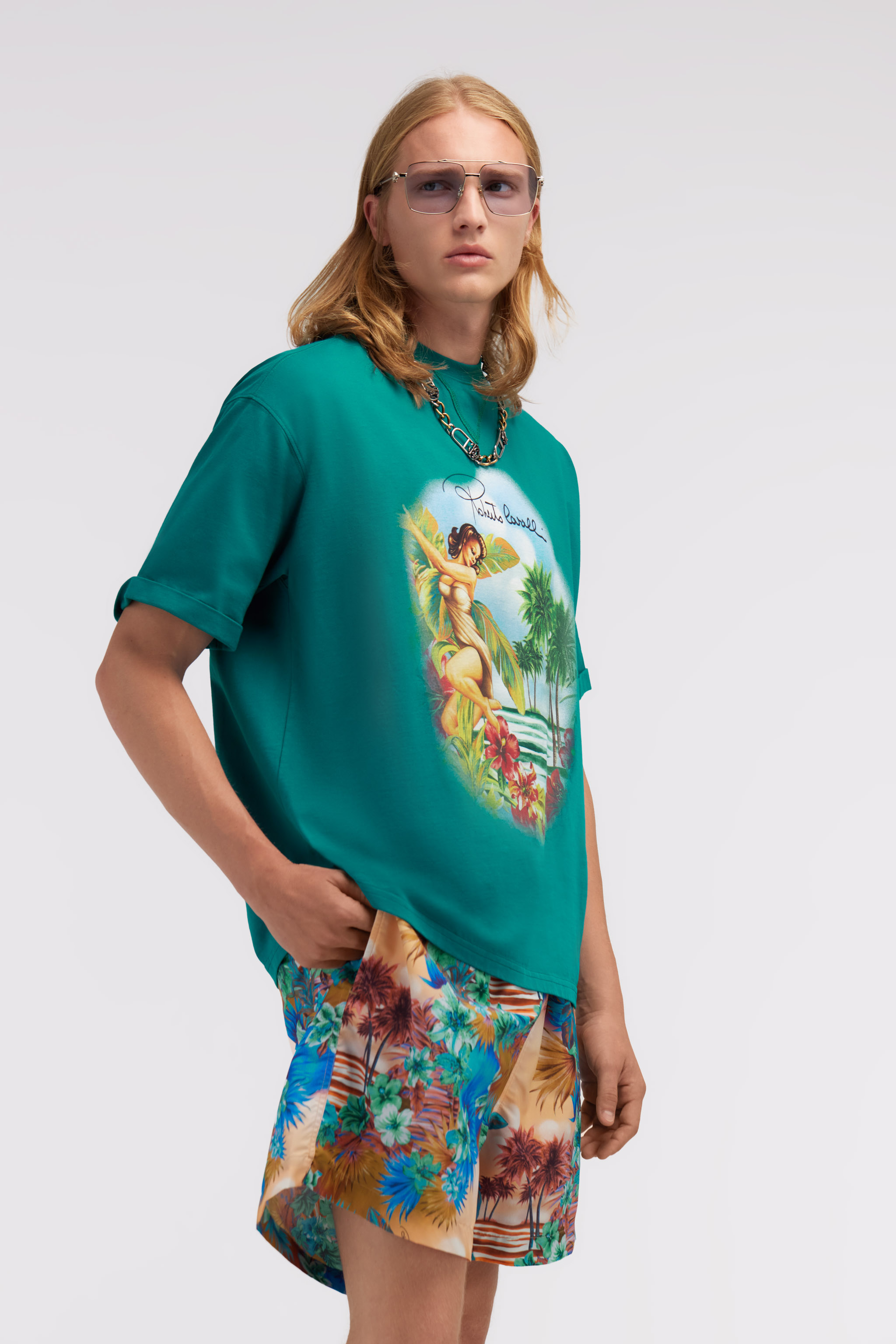 Shop Roberto Cavalli Hawaii Print T-shirt In Light Blue