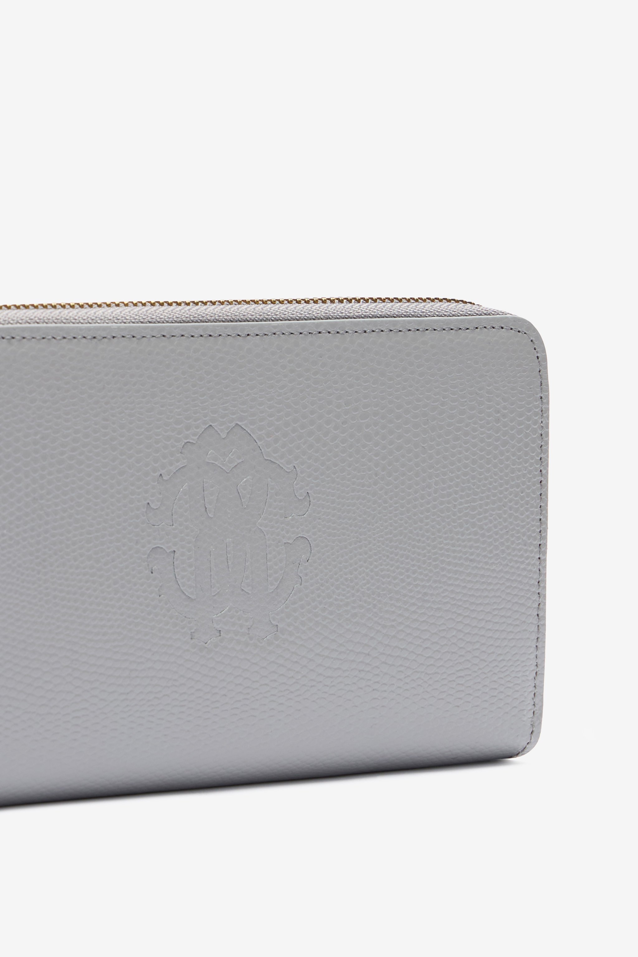 Roberto Cavalli Leather Wallet With Monogram Rc In Gray