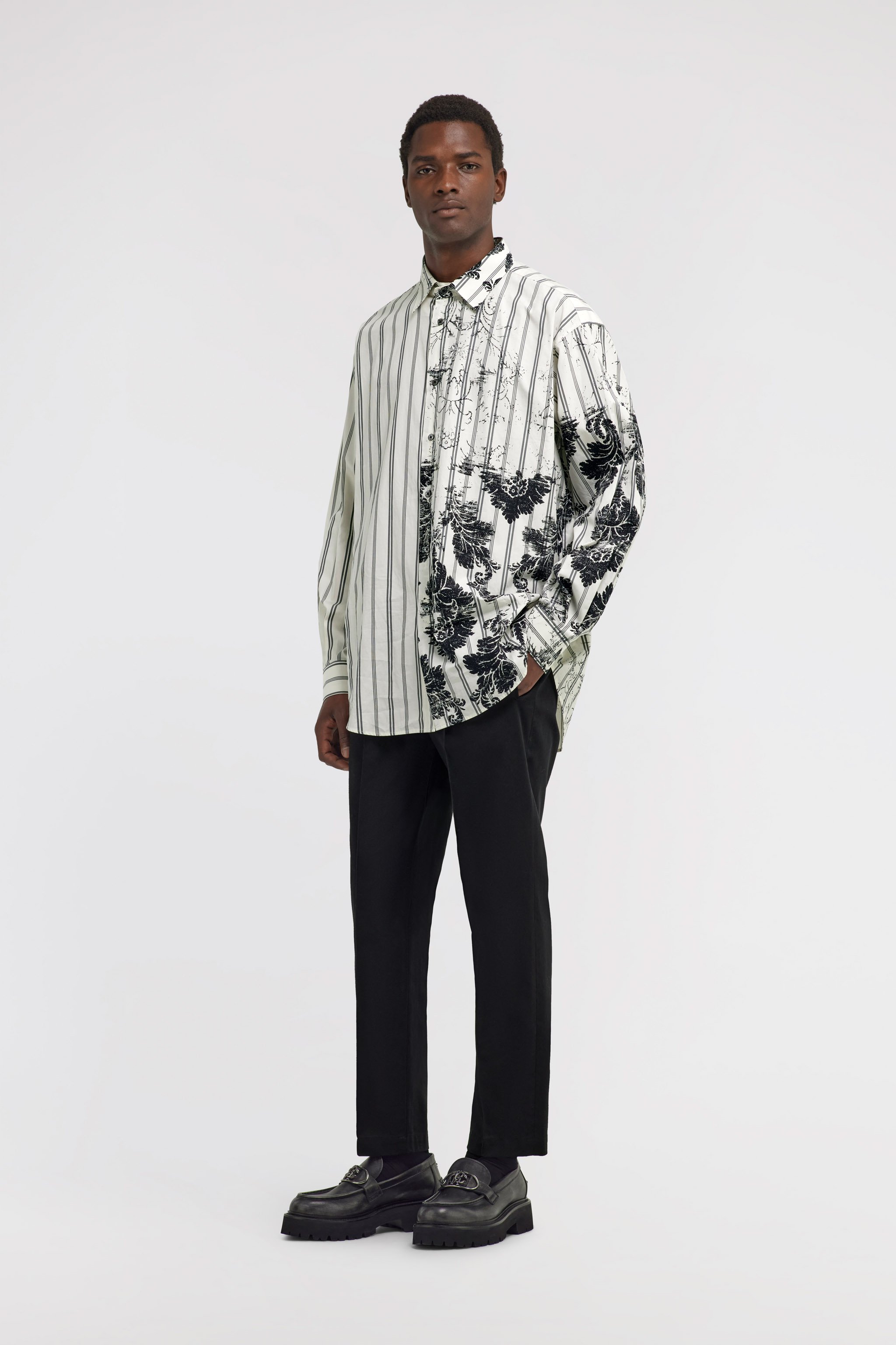 Roberto Cavalli Broccato Print Silk Shirt In White