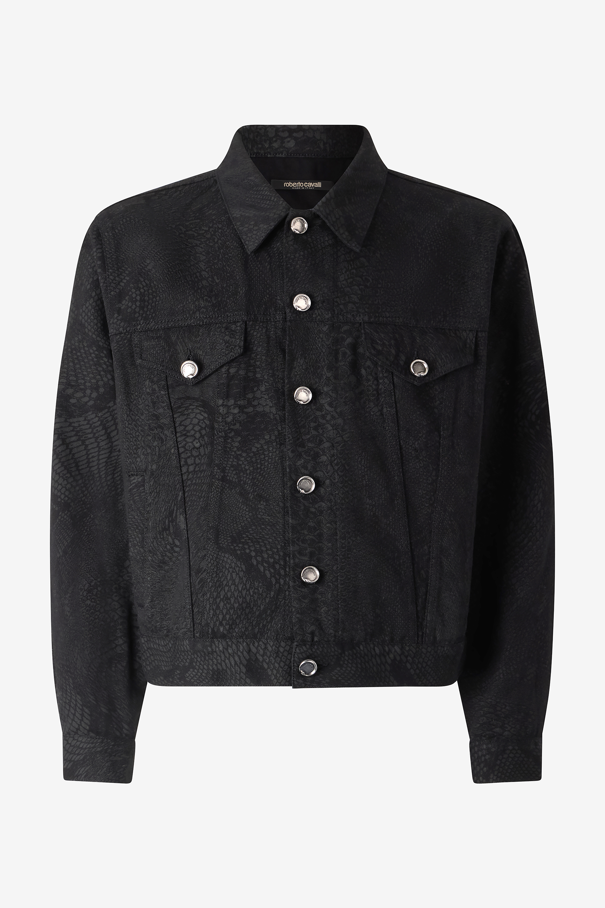 Roberto Cavalli Men's Black Python-Print Denim Jacket - Ready To Wear