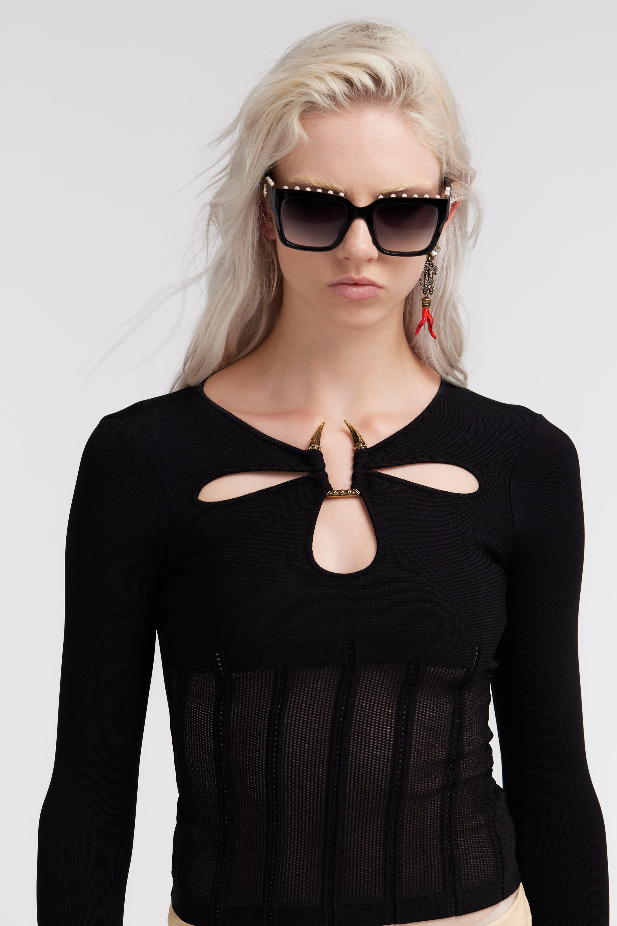 Roberto Cavalli Cut-out Knit Top In Black