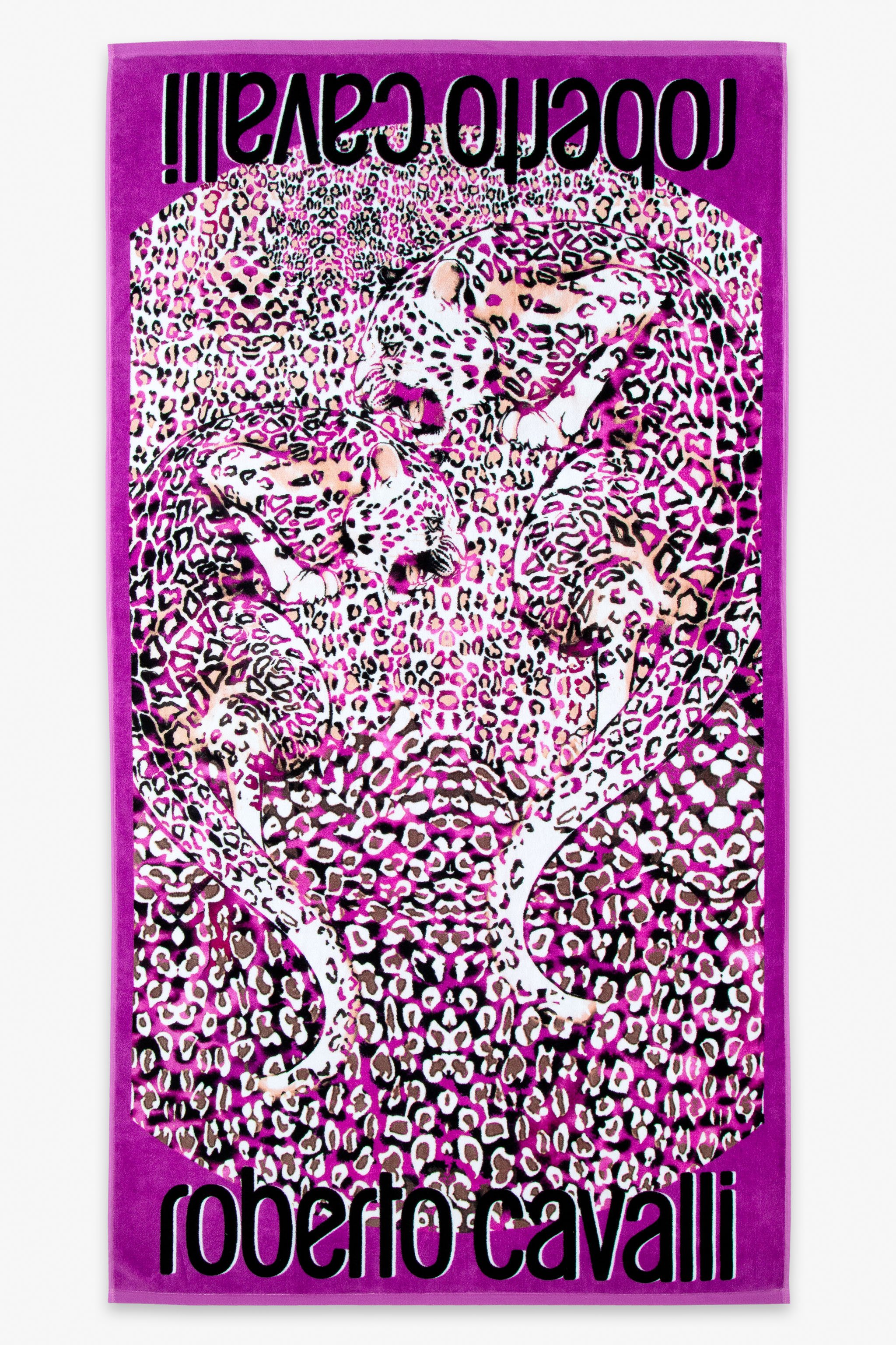 Roberto Cavalli Leo Camouflage Print Beach Towel In Purple