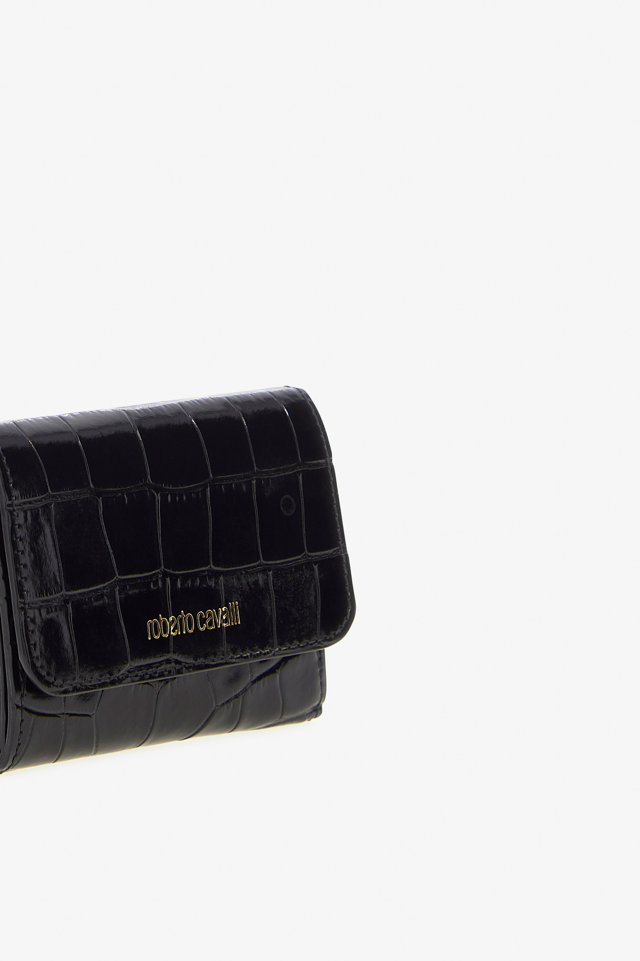 Roberto Cavalli Cardholder With Crocodile Print In Black
