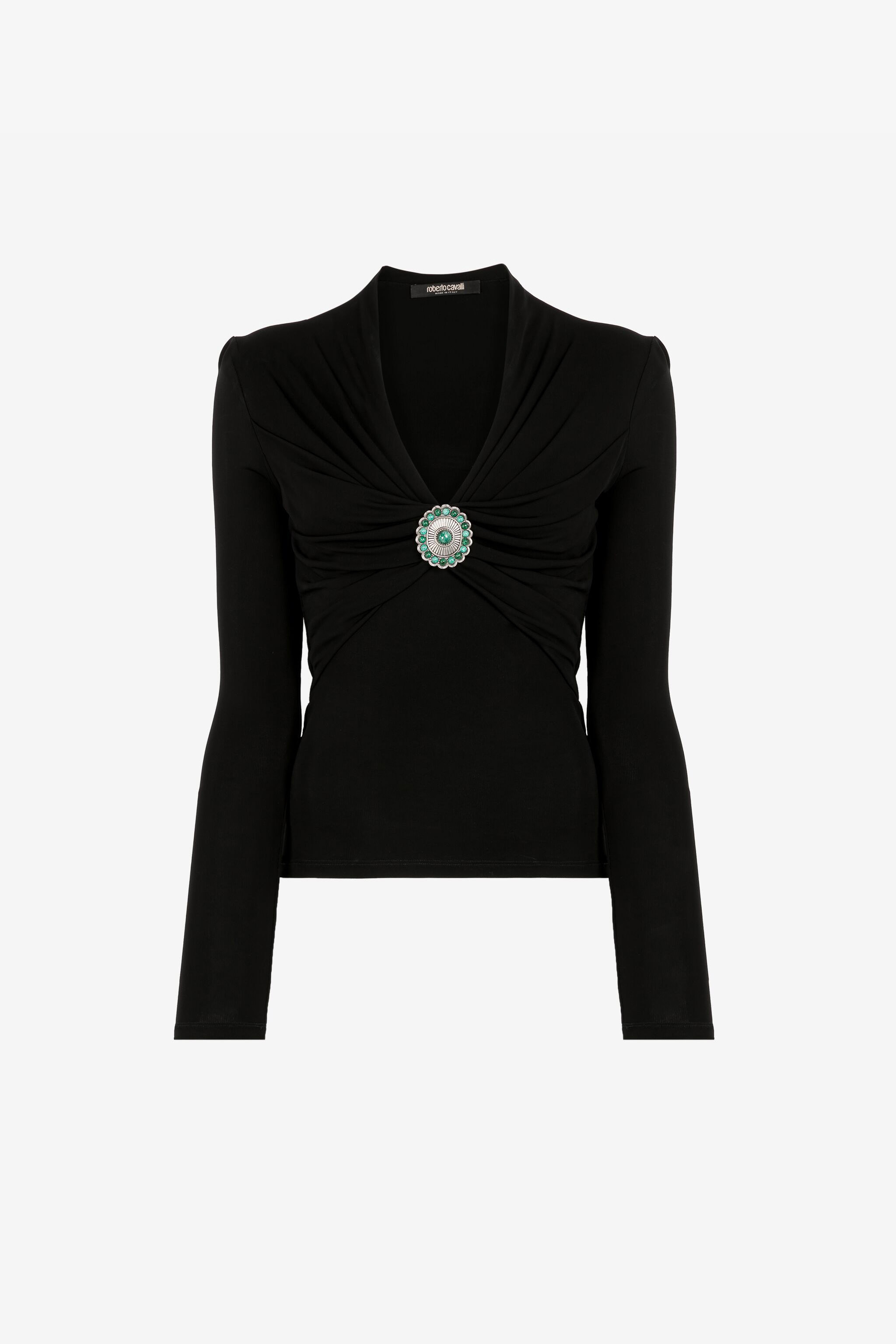 Roberto Cavalli Beaded V-neck Top In Black