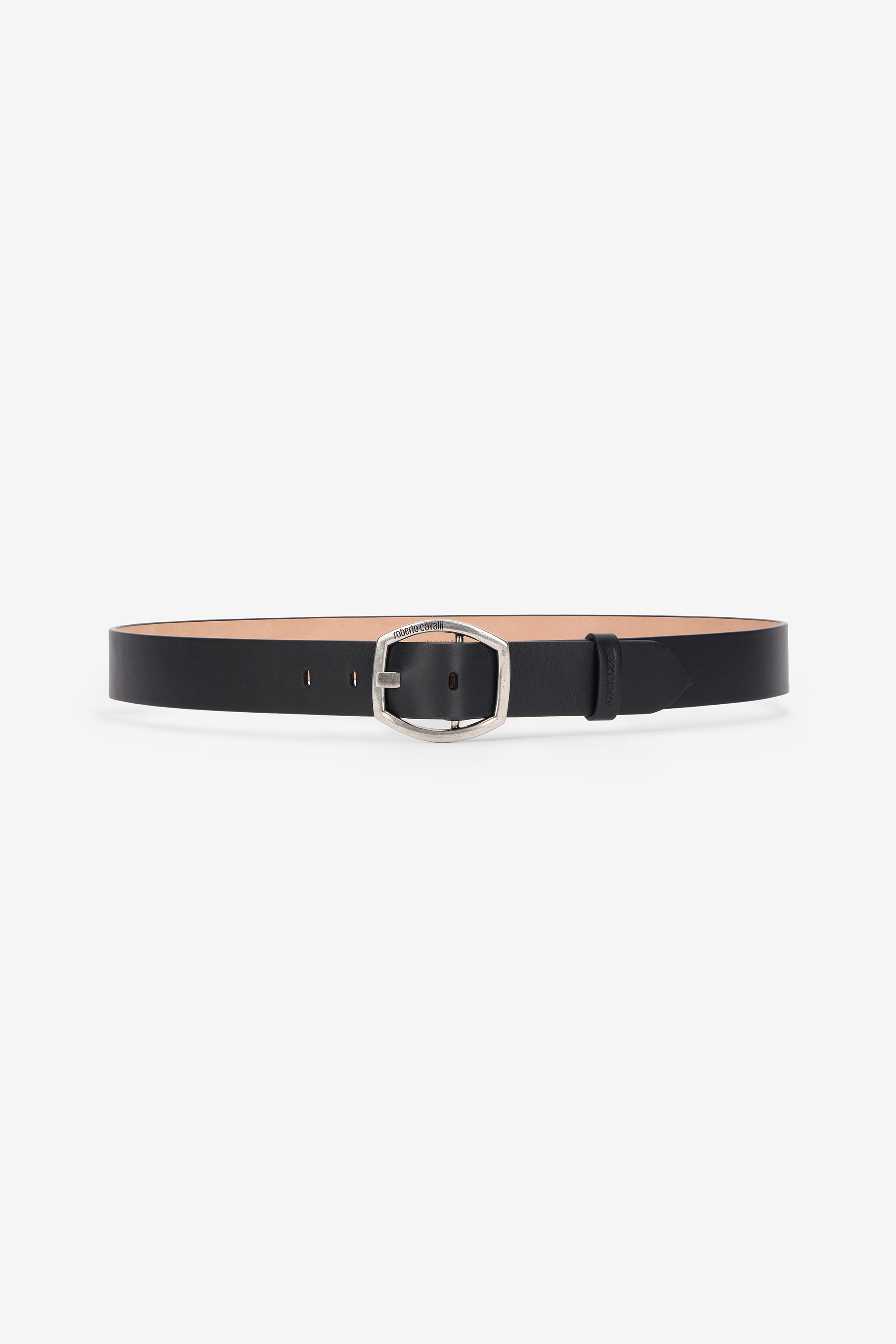 Roberto Cavalli Belt With Branded Geometric Buckle In Black