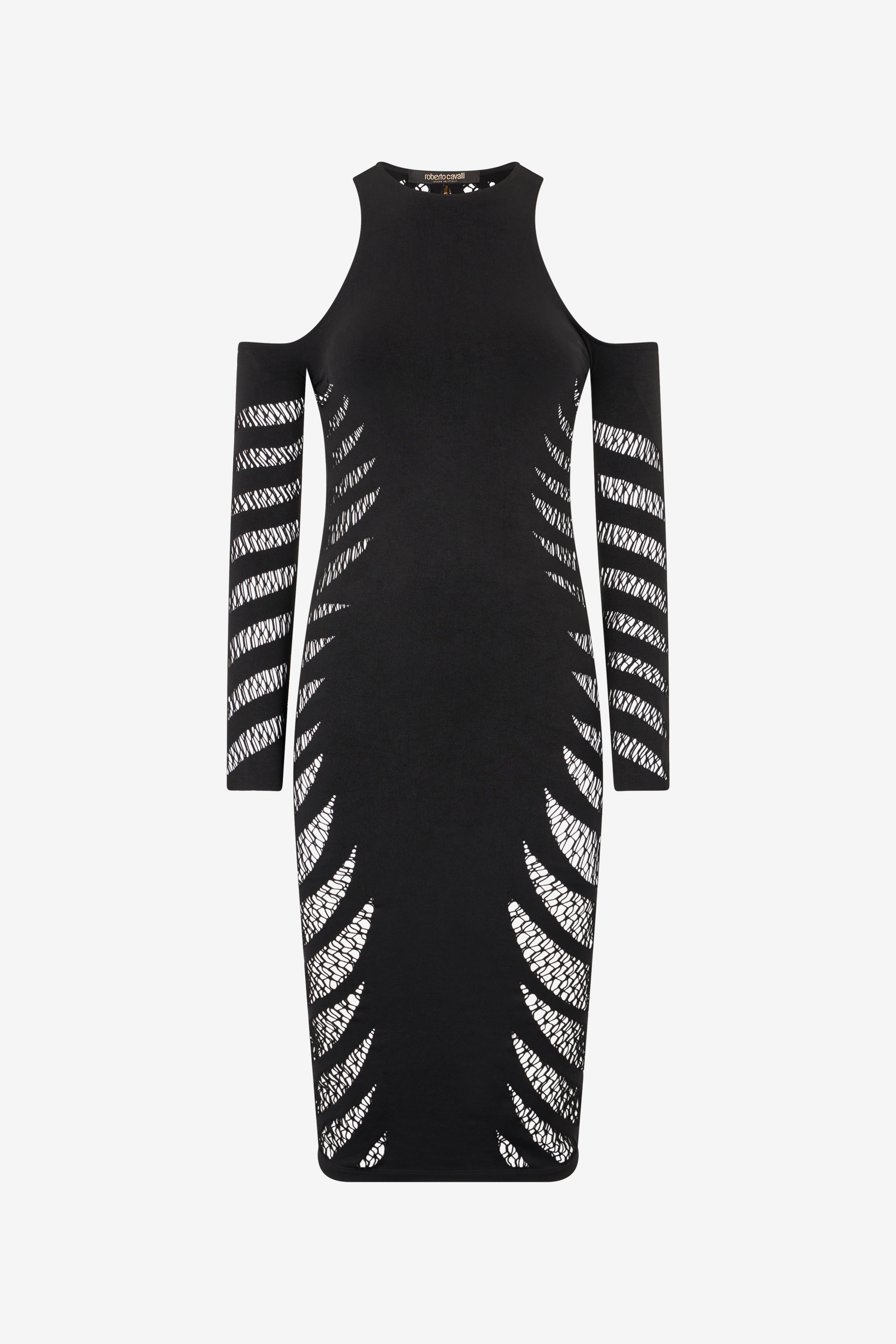 Roberto Cavalli Midi Dress With Perforated Pattern In Black