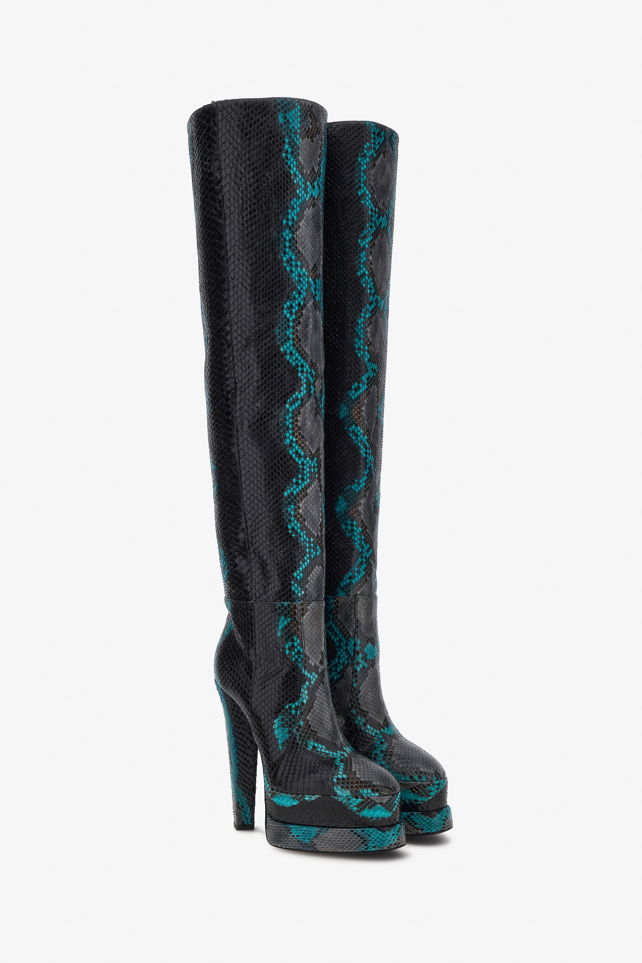 Embossed python knee-high boots in Arancio/Giallo for Women