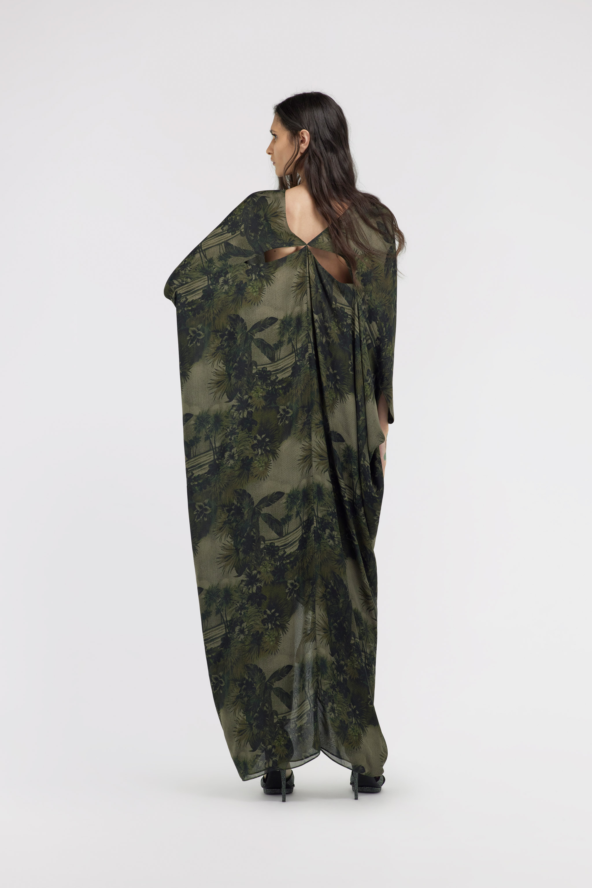 Roberto Cavalli Hawaii Green Print Kaftan In Dark Green
