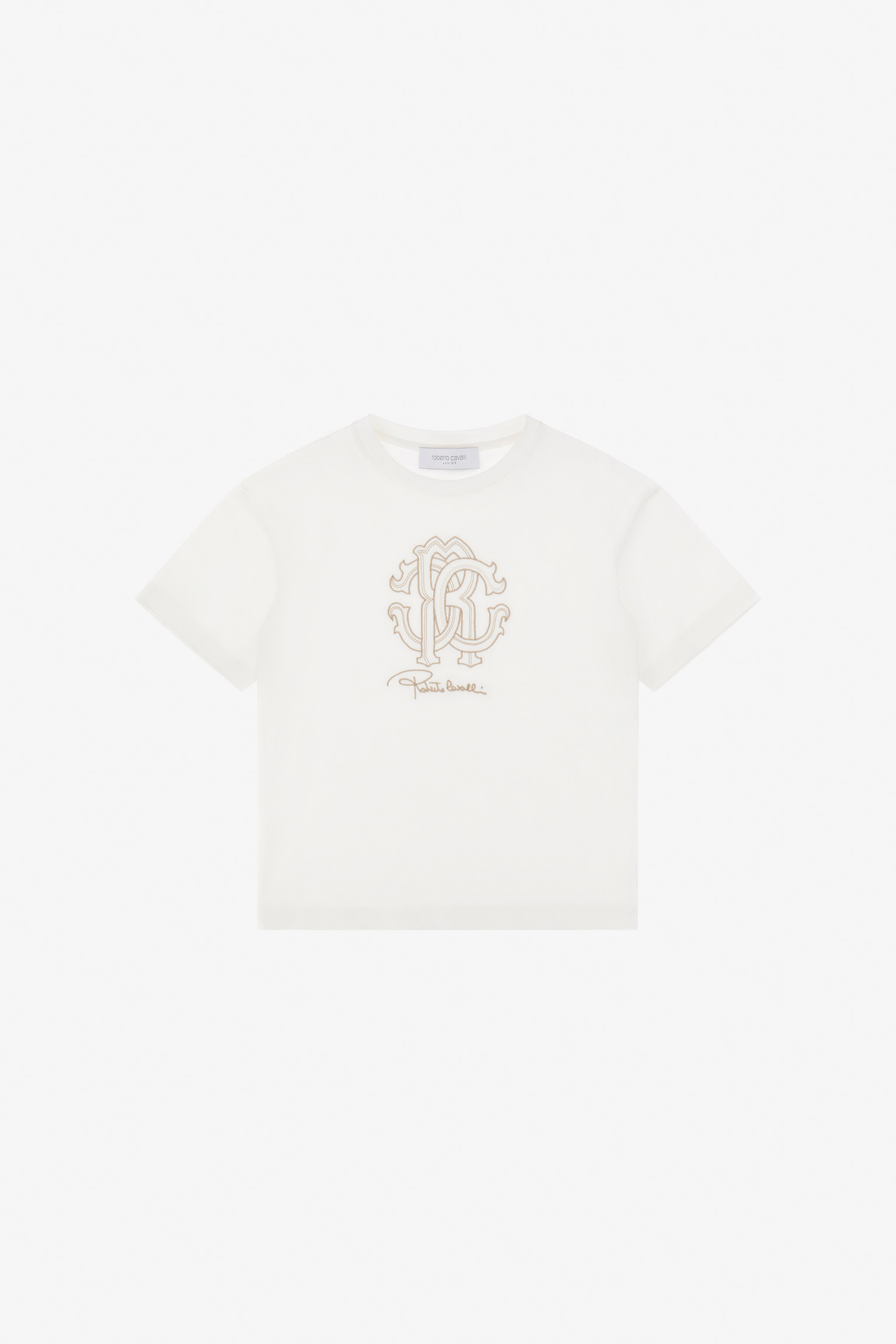 Roberto Cavalli T-shirt With Rc Monogram Embroidery And Logo In White